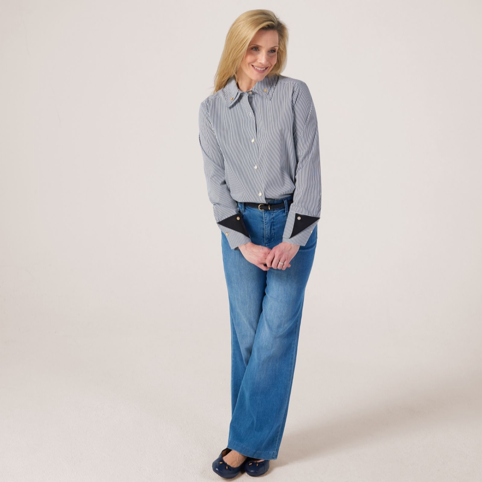 Marlawynne Stripe Collection Cotton Poplin Shirt With Double Cuff Details