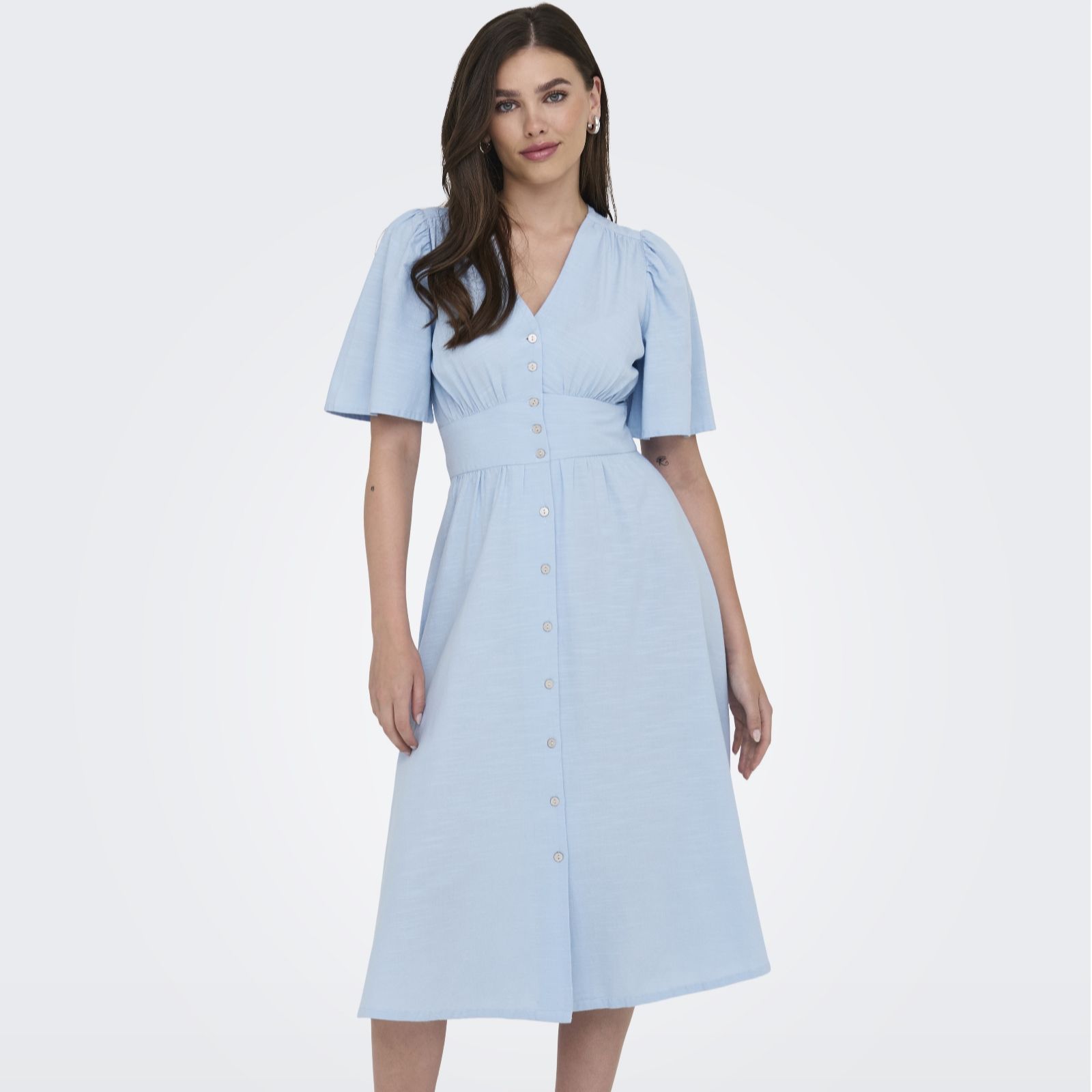 Jdy Light Blue Nora Elasticated Waist Midi Dress