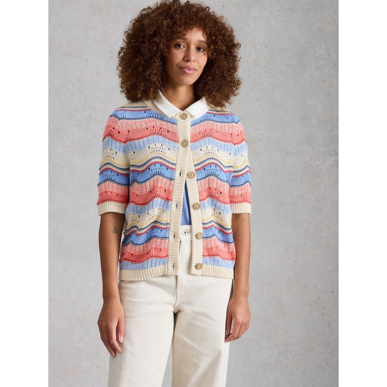 White Stuff Women's Ivory Multi Isabella Wavy Cardi