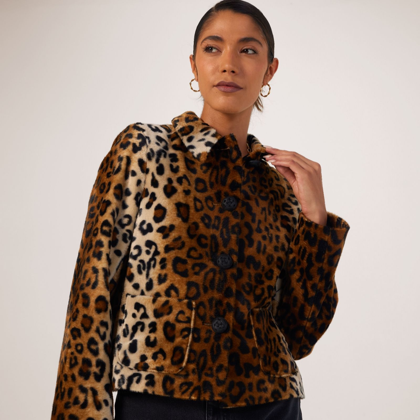 Helene Berman Fur Animal Print Crop Jacket