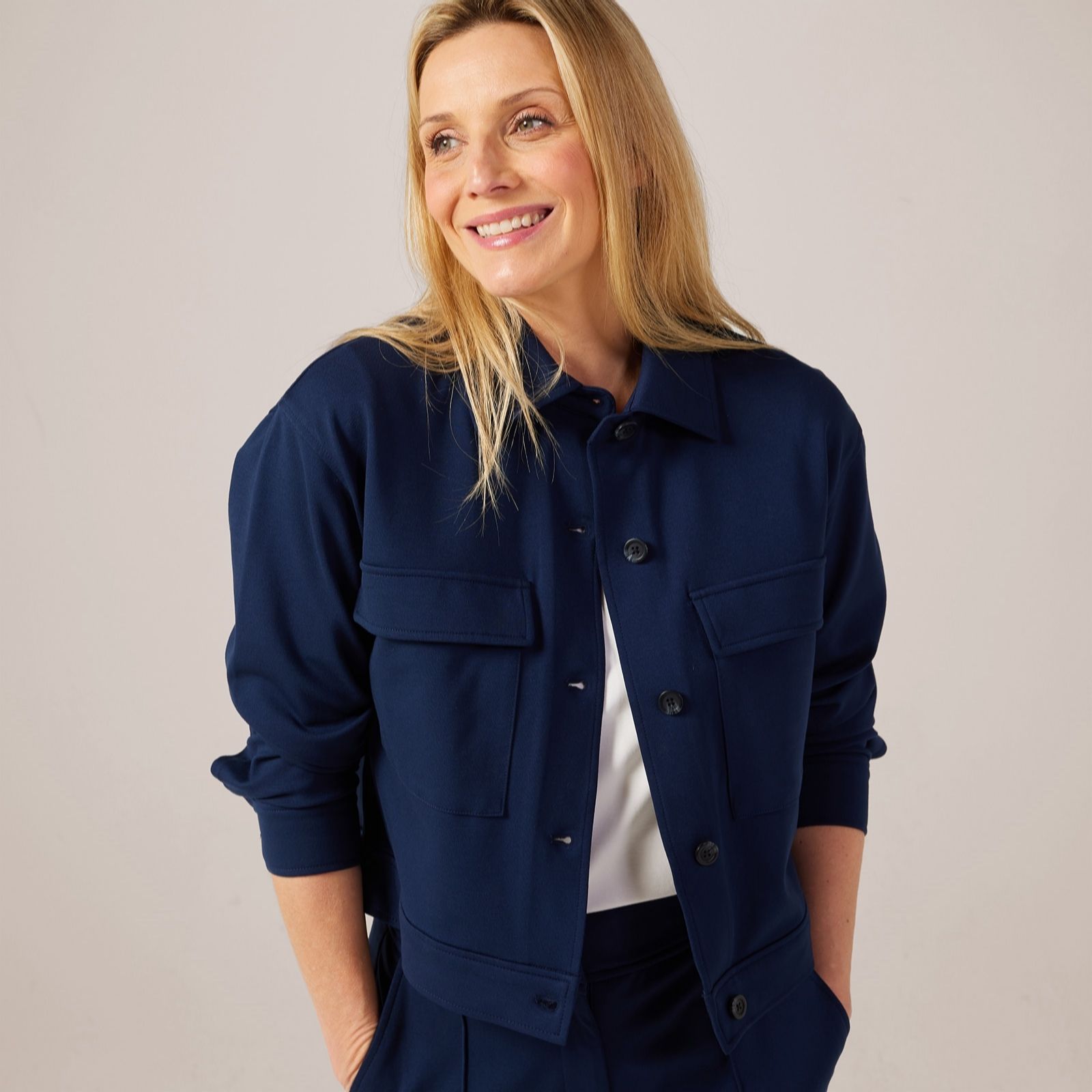 Denim & Co. Ponte Jacket With Patch Pockets