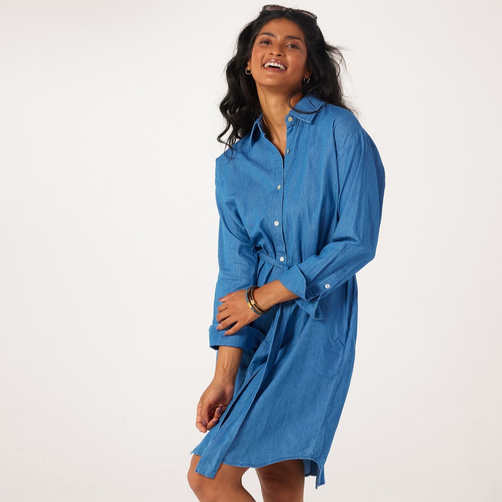 MarlaWynne Denim Shirt Dress With Belt women's