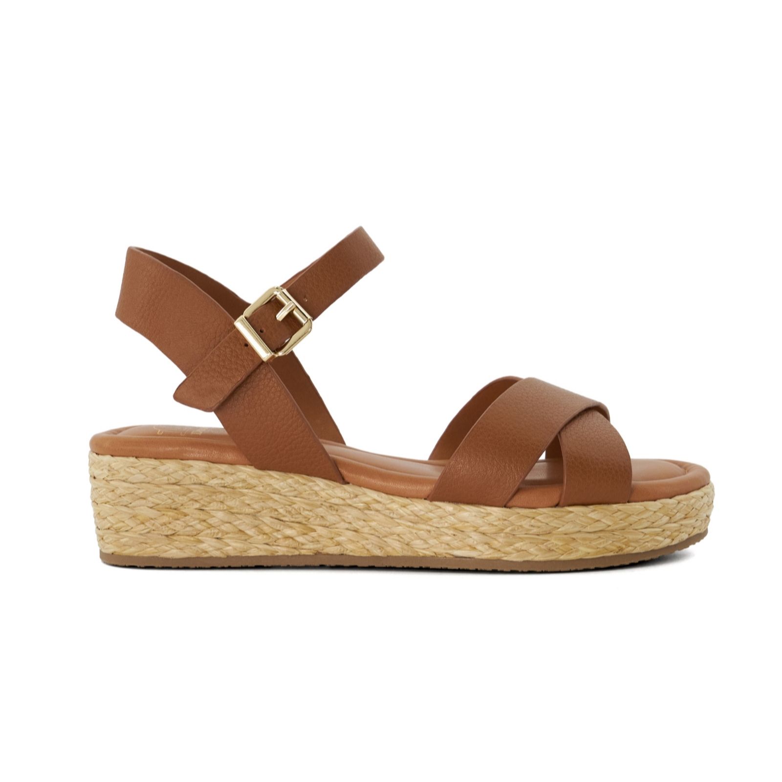 Dune Dark Tan London Linnie Woven Flatform Sandal