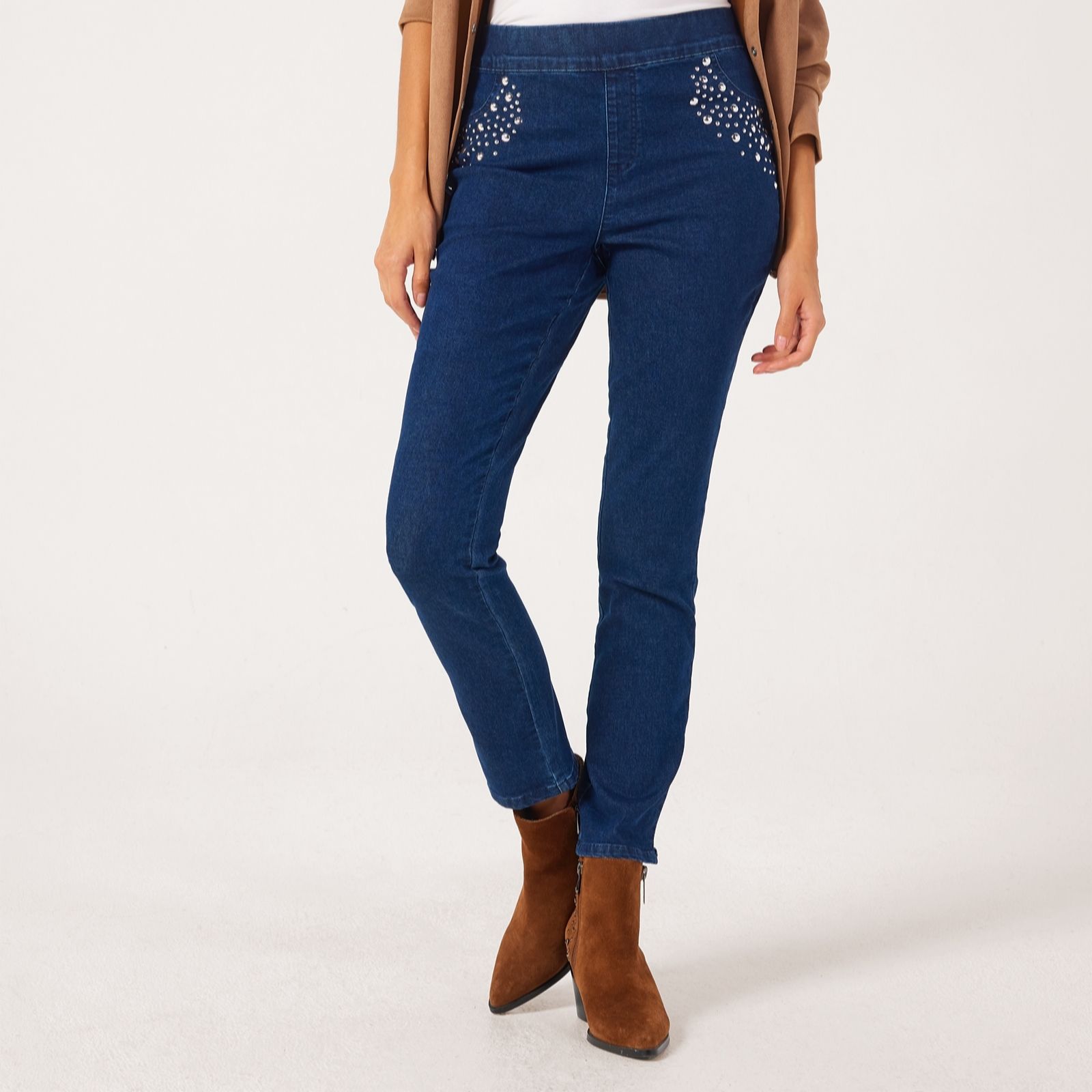 Nina Leonard Black Narrow Leg Denim Trousers With Studs Petite