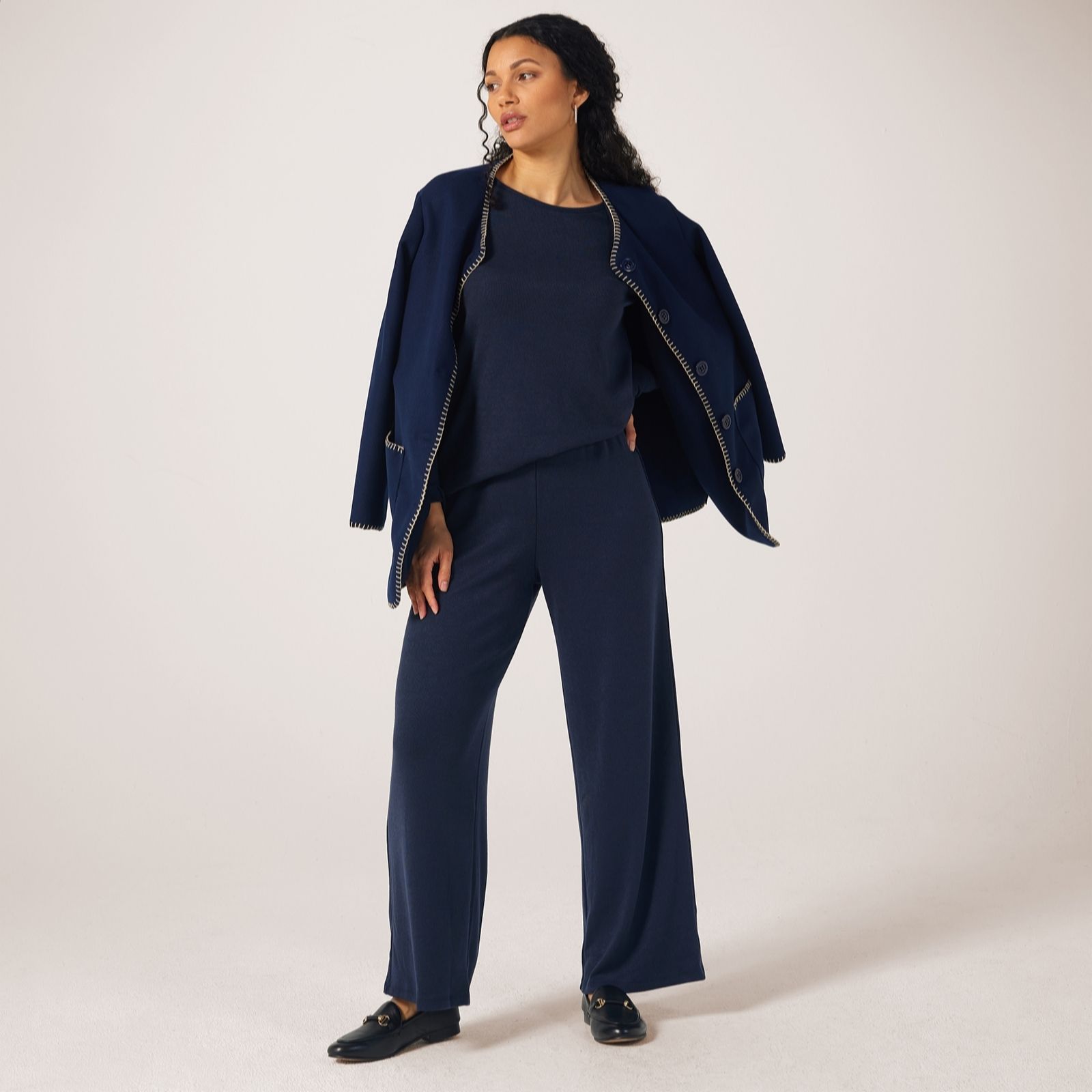 Kim & Co Mocca Divine Knit 1.5" Elastic Waist Wide Leg Trousers