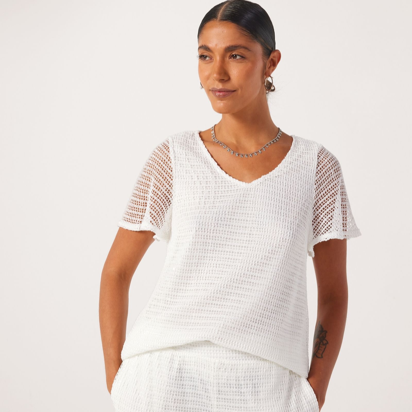 Nina Leonard Black Nl V Neck Flutter Sleeve Novelty Knit Top With Lining