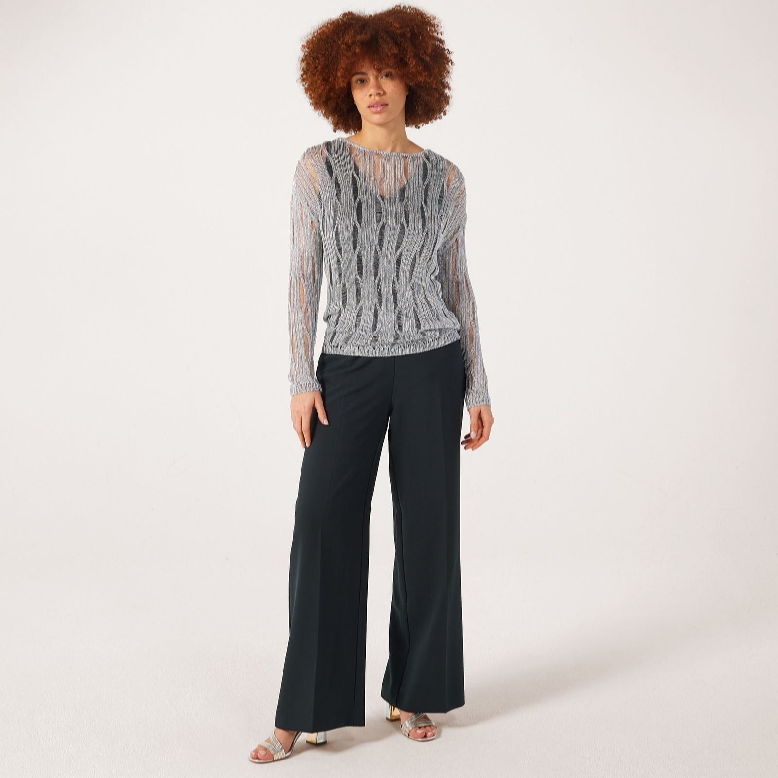 Sosandar Women's Silver Ladder Stitch Jumper