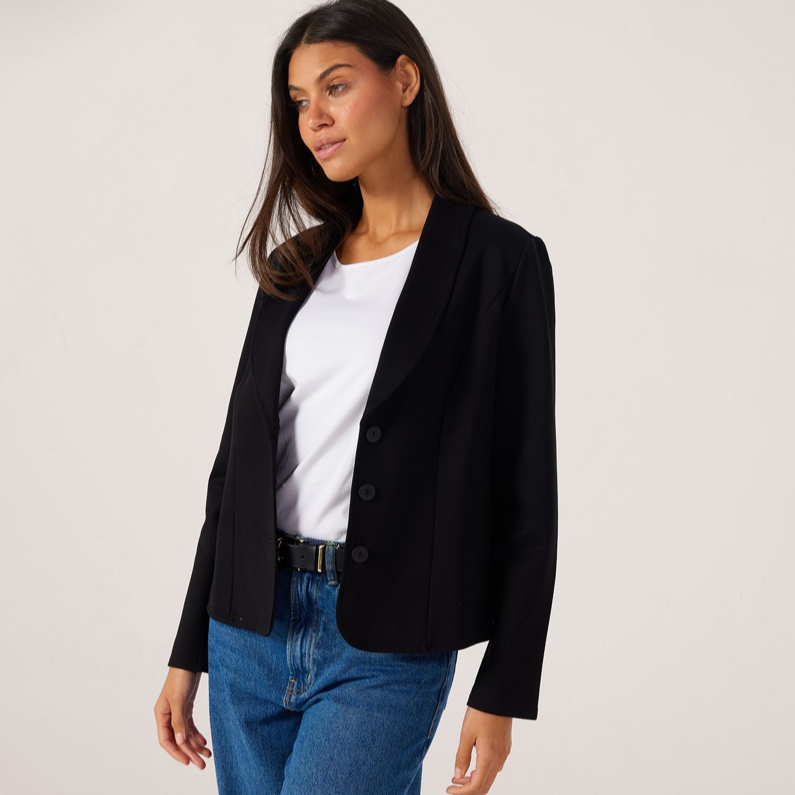 Kim & Co Black Stretch Ponte Long Sleeve Short Jacket