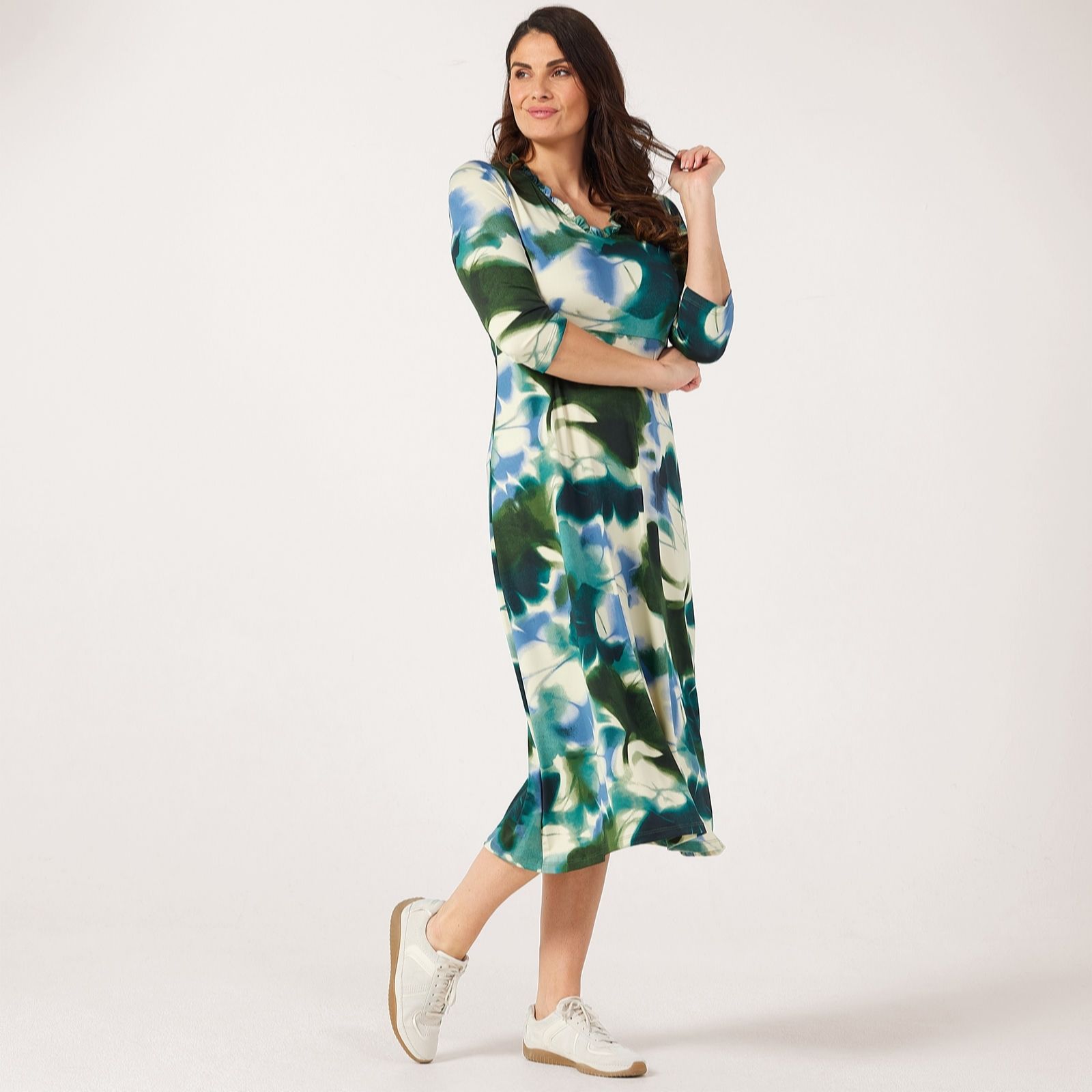 Kim & Co Green Multi Printed Brazil Jersey Midi Dress