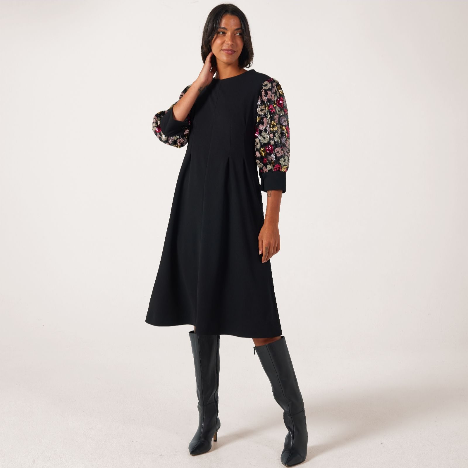 Helene Berman Black Multi Animal Sequin Sleeve Dress