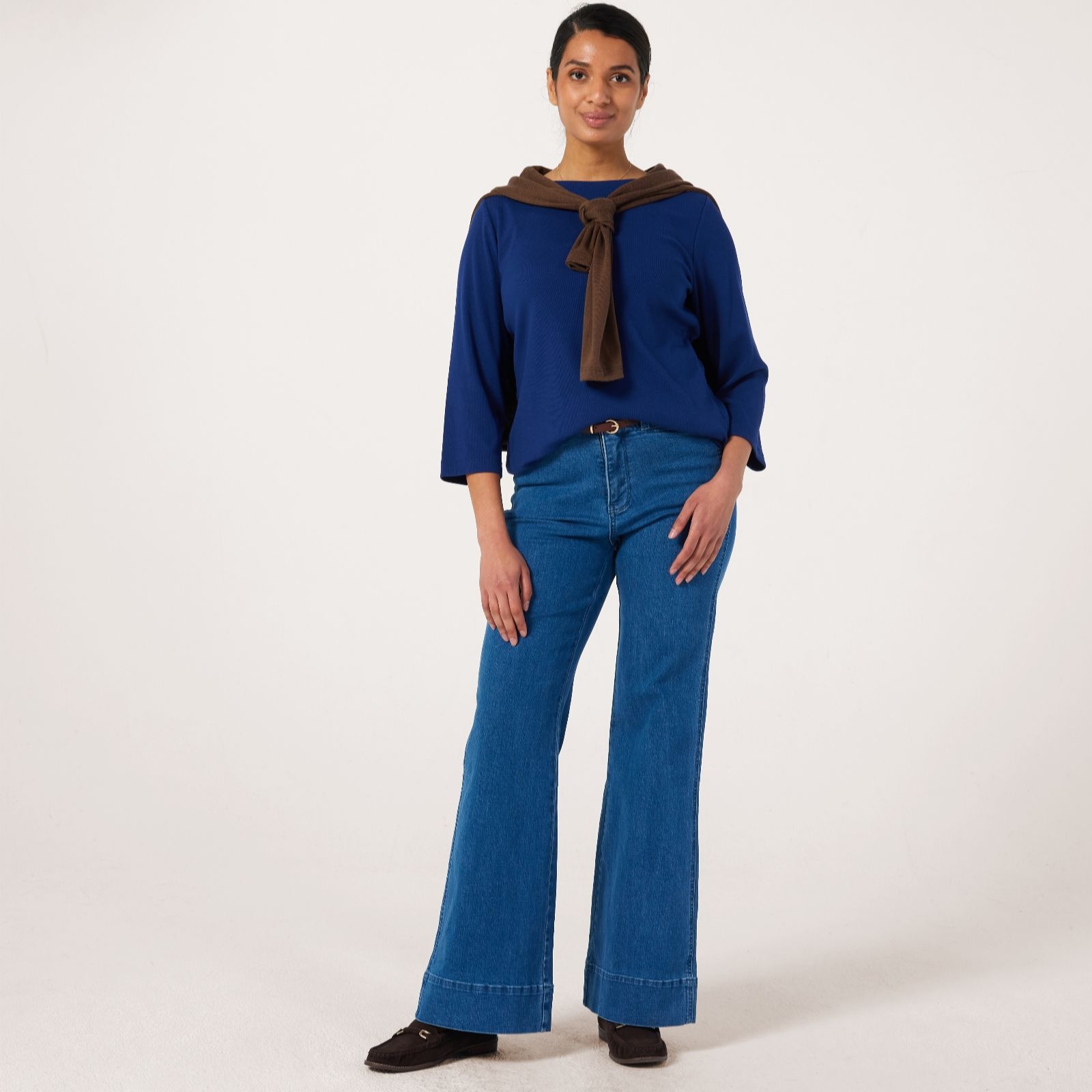 WynneDenim Flare Trousers with Curved Pocket Petite women's