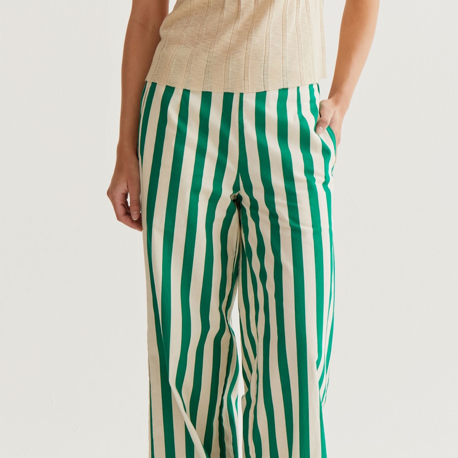 Compania Fantastica Green Bamboo Striped Trousers