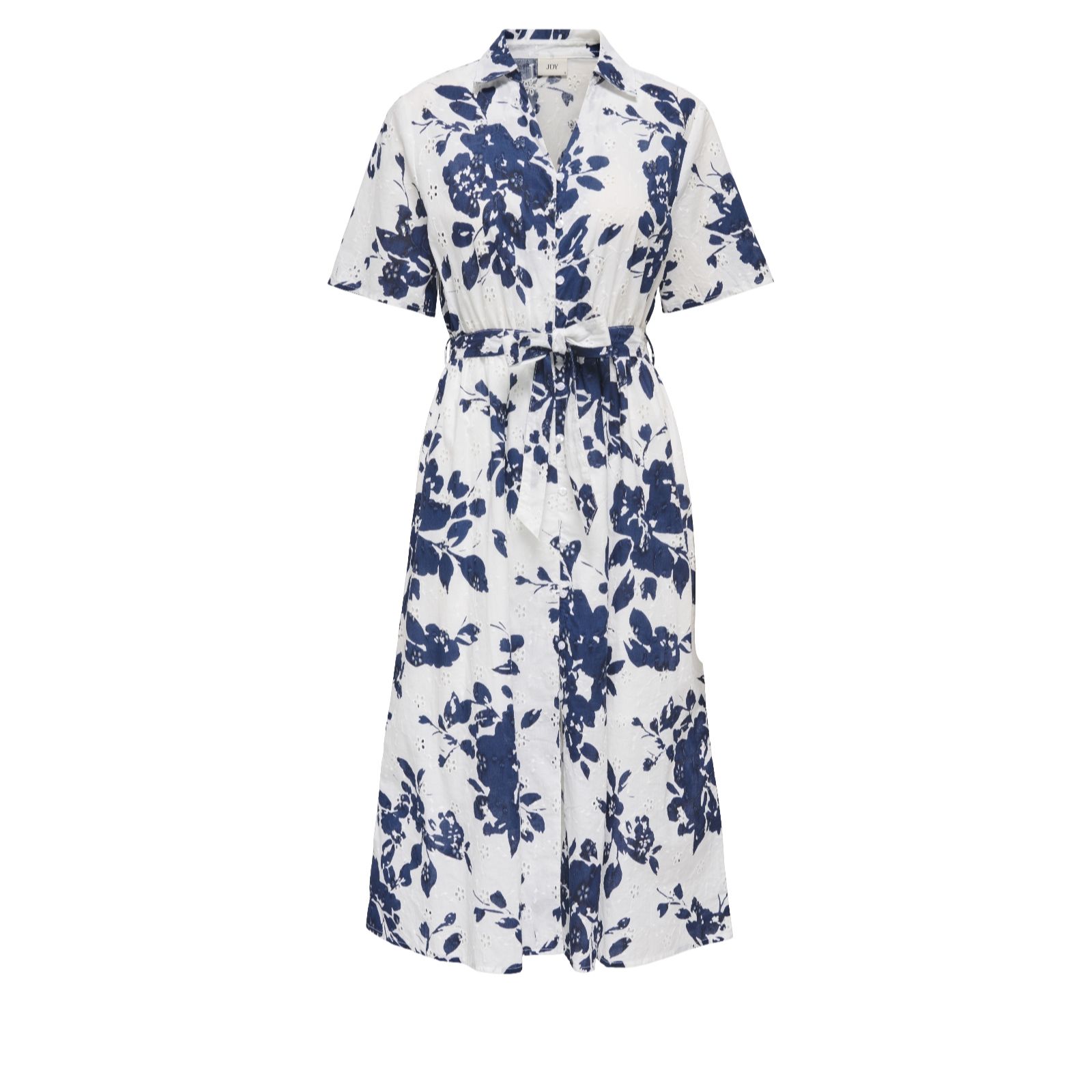 Jdy Blue Floral Tallie Broderie Detail Printed Midi Dress