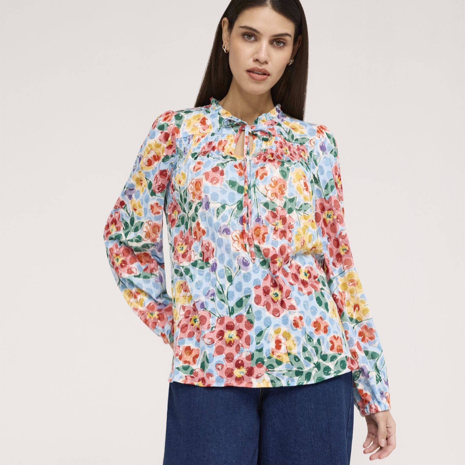 Finery London Lizzie Printed Floral Jersey Ruffle Neck Blouse women's