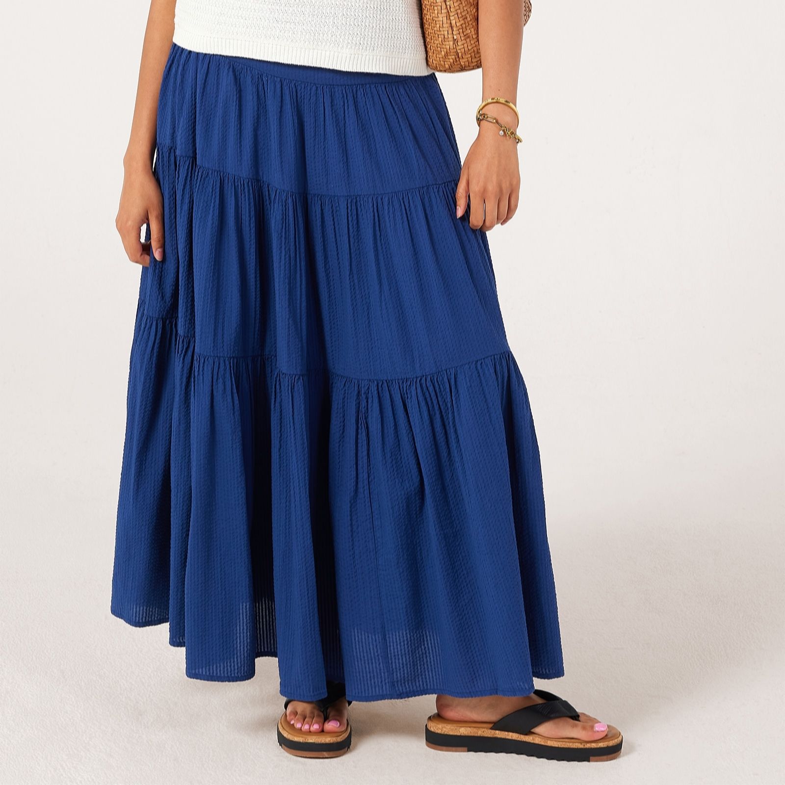 Masai Copenhagen Ivory Sable Seersucker 100% Cotton Tiered Maxi Skirt