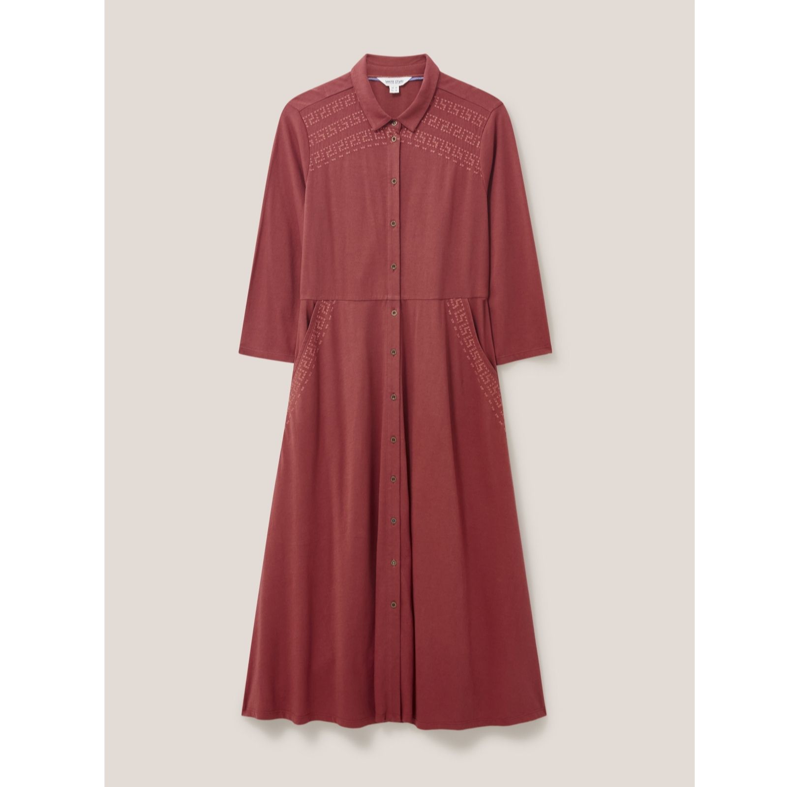 White Stuff Reagan Embroidered Jersey Shirt Dress