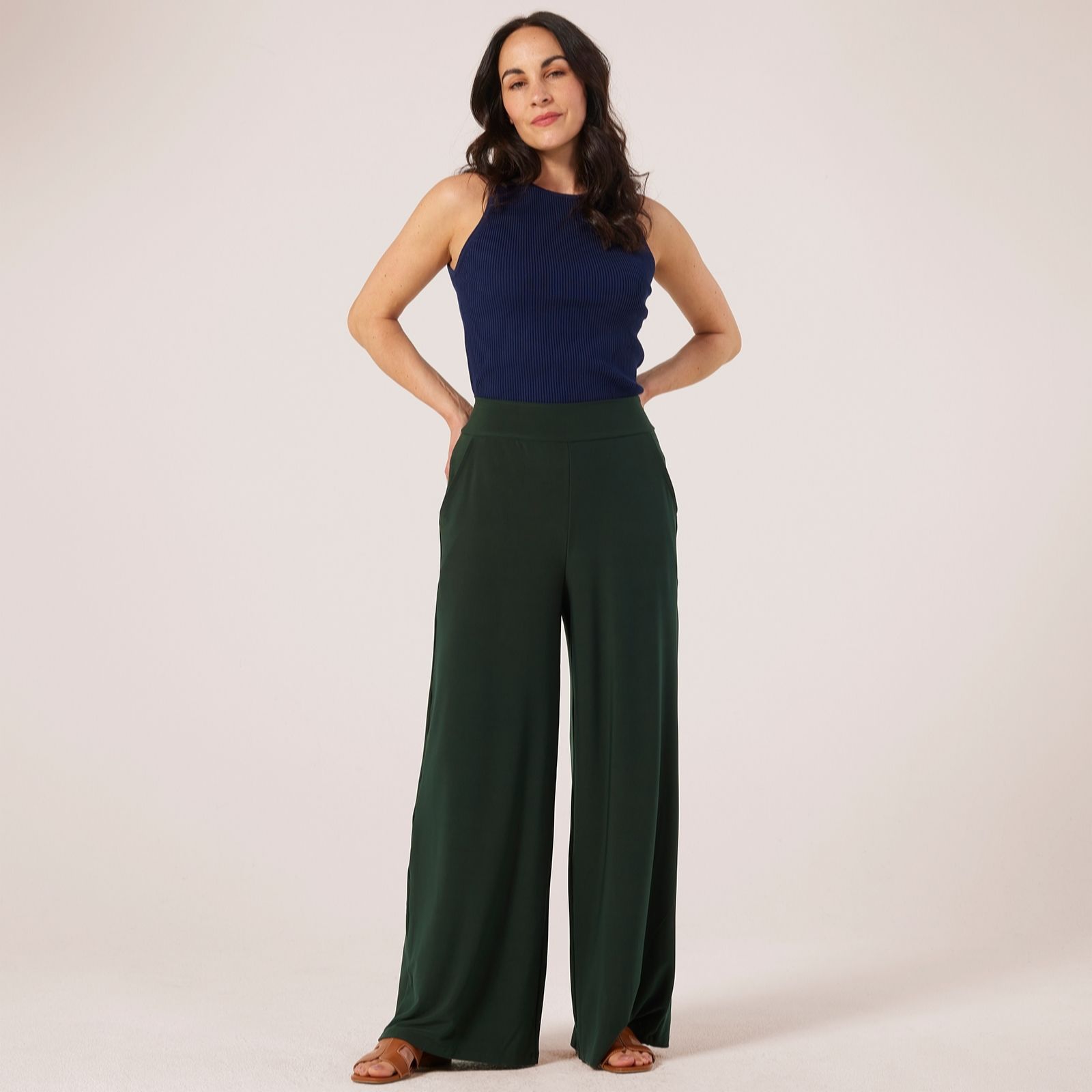 Kim & Co Navy Deluxe Brazil Jersey Palazzo Standard Trousers
