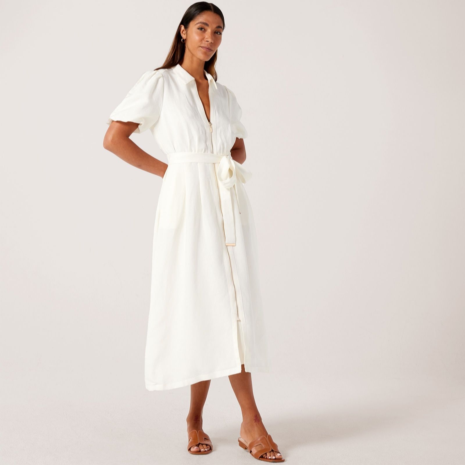 Phase Eight Carey Linen White Dress with Zip women's