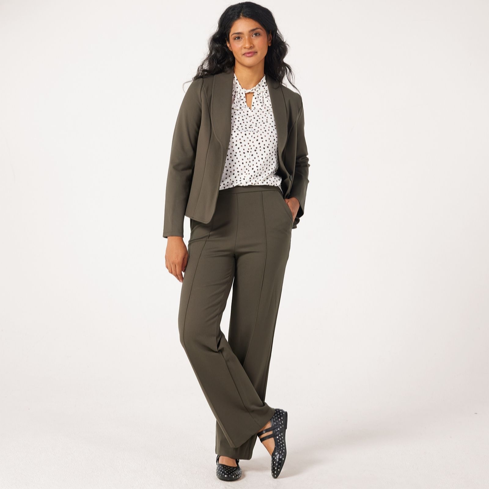 Kim & Co Black Strech Ponte Jane Straight Leg Pintuck Standard Trousers