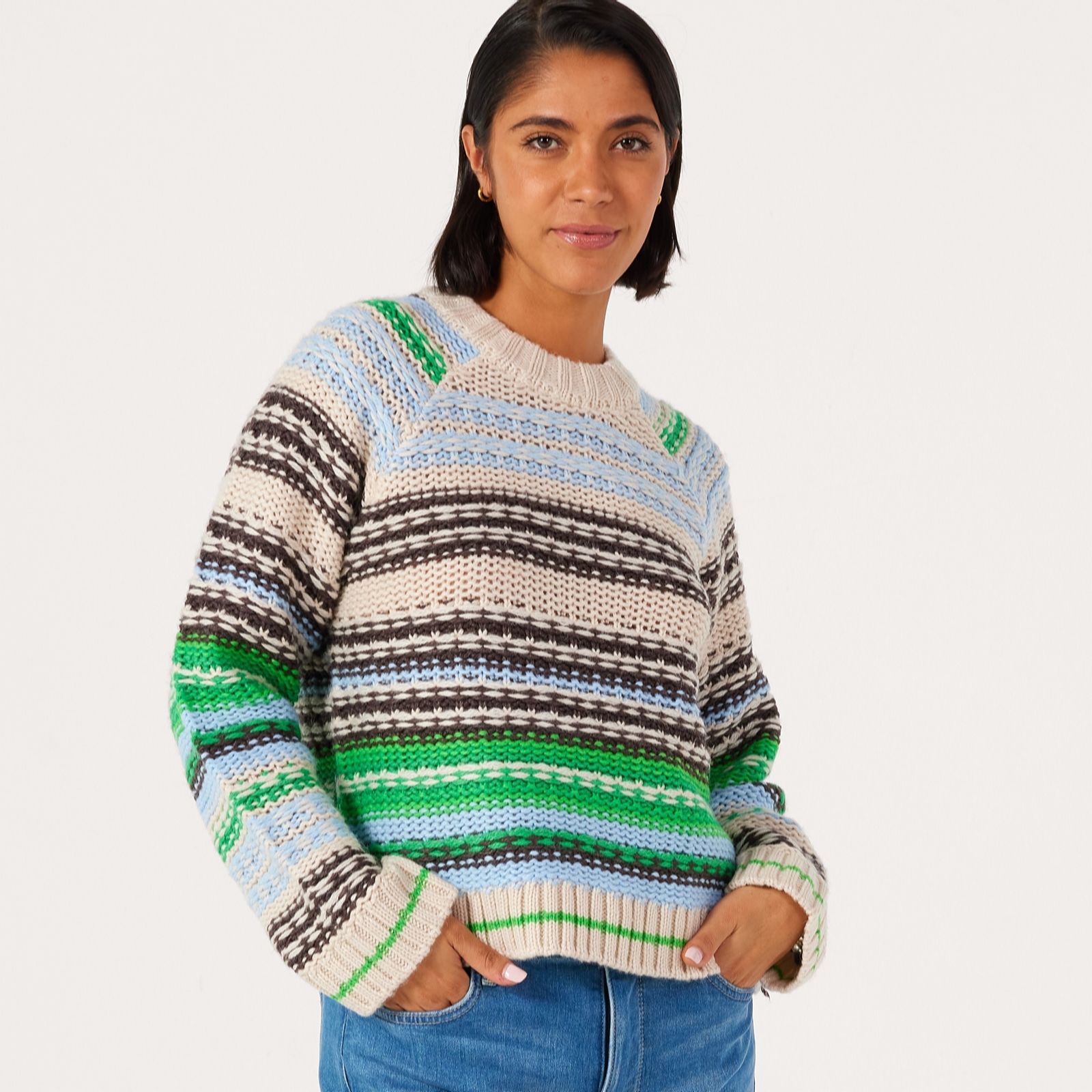 Yas Women's Blue Stripe Bibi Stripe Knitted Jumper
