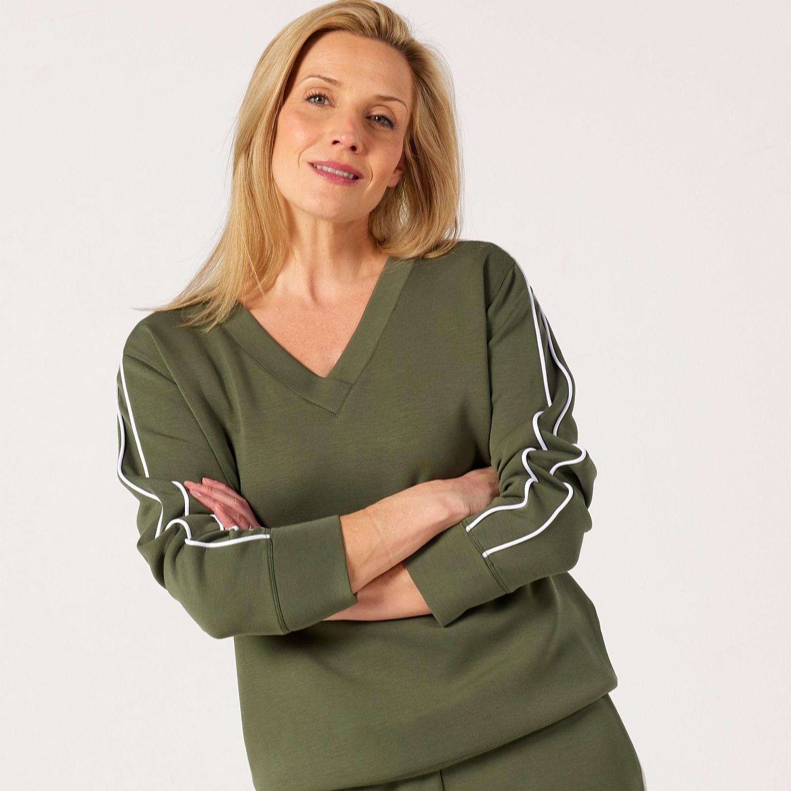 Ruth Langsford Khaki Leisurewear Top With Side Piping