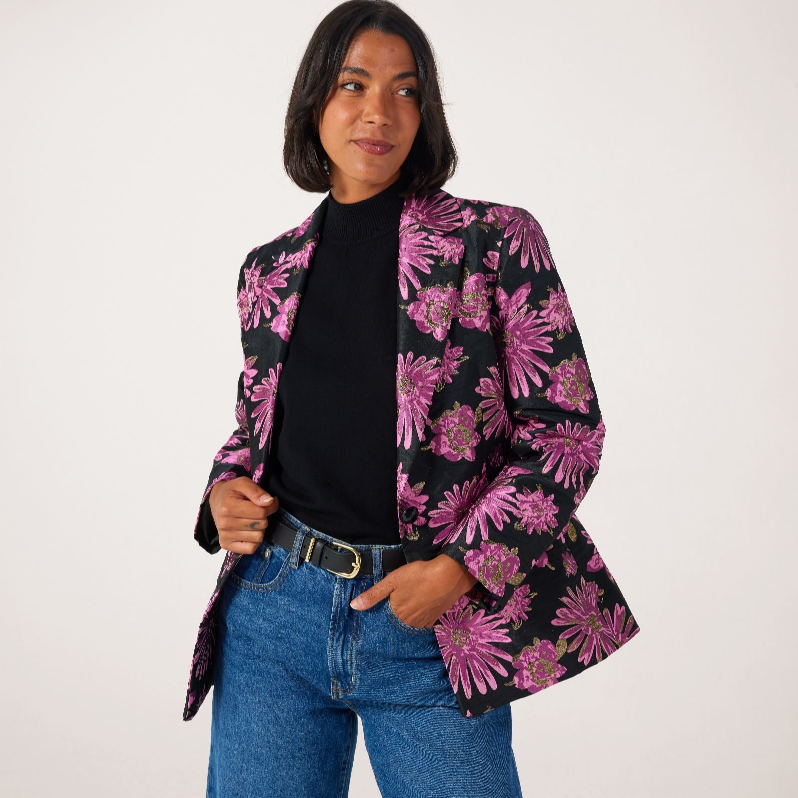 Helene Berman Pink Gold Gold Lurex Pink Floral Blazer