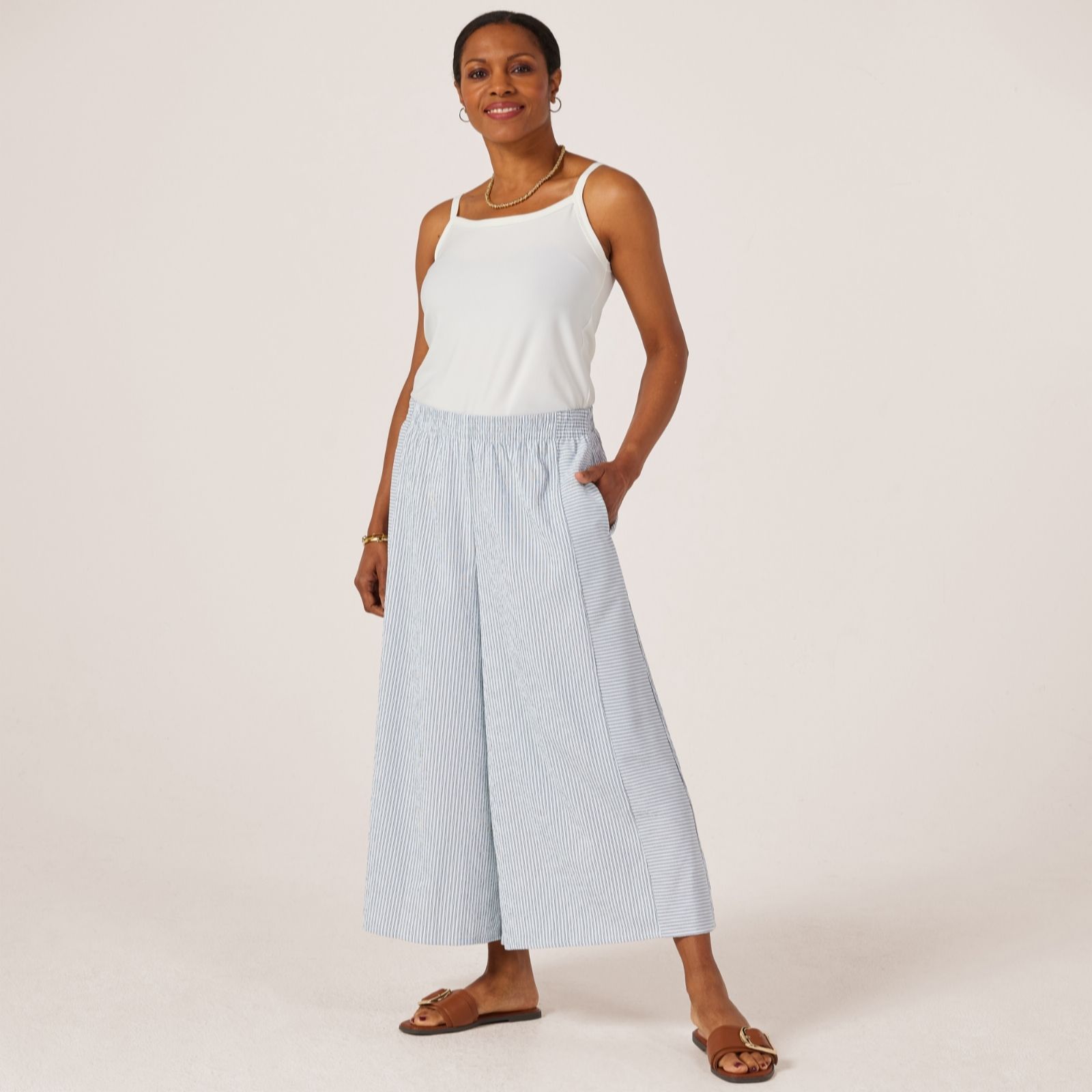 Kim & Co Blue Ecru Seersucker Roxy Standard Culottes