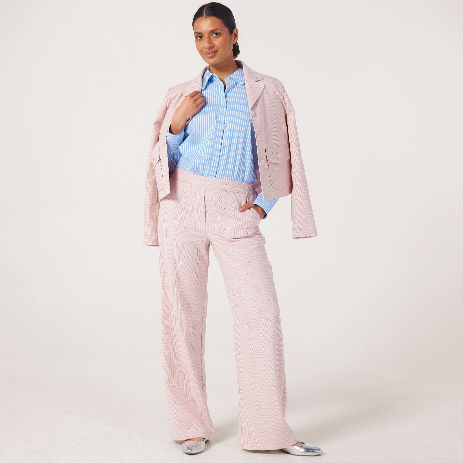 Helene Berman Blue Pastel Check Smart Trouser With Elasticated Waistband