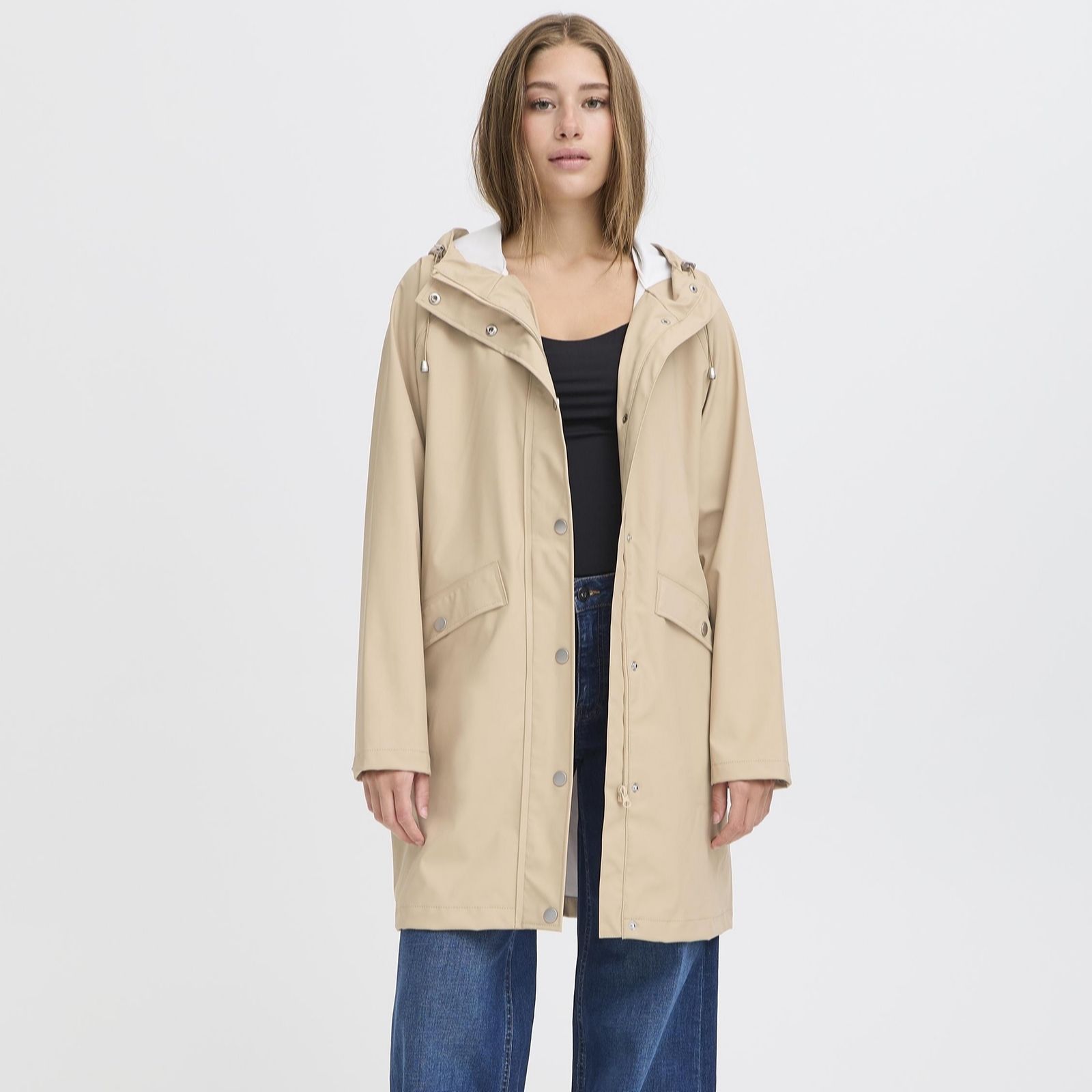 Ichi Black Tazi Hooded Raincoat