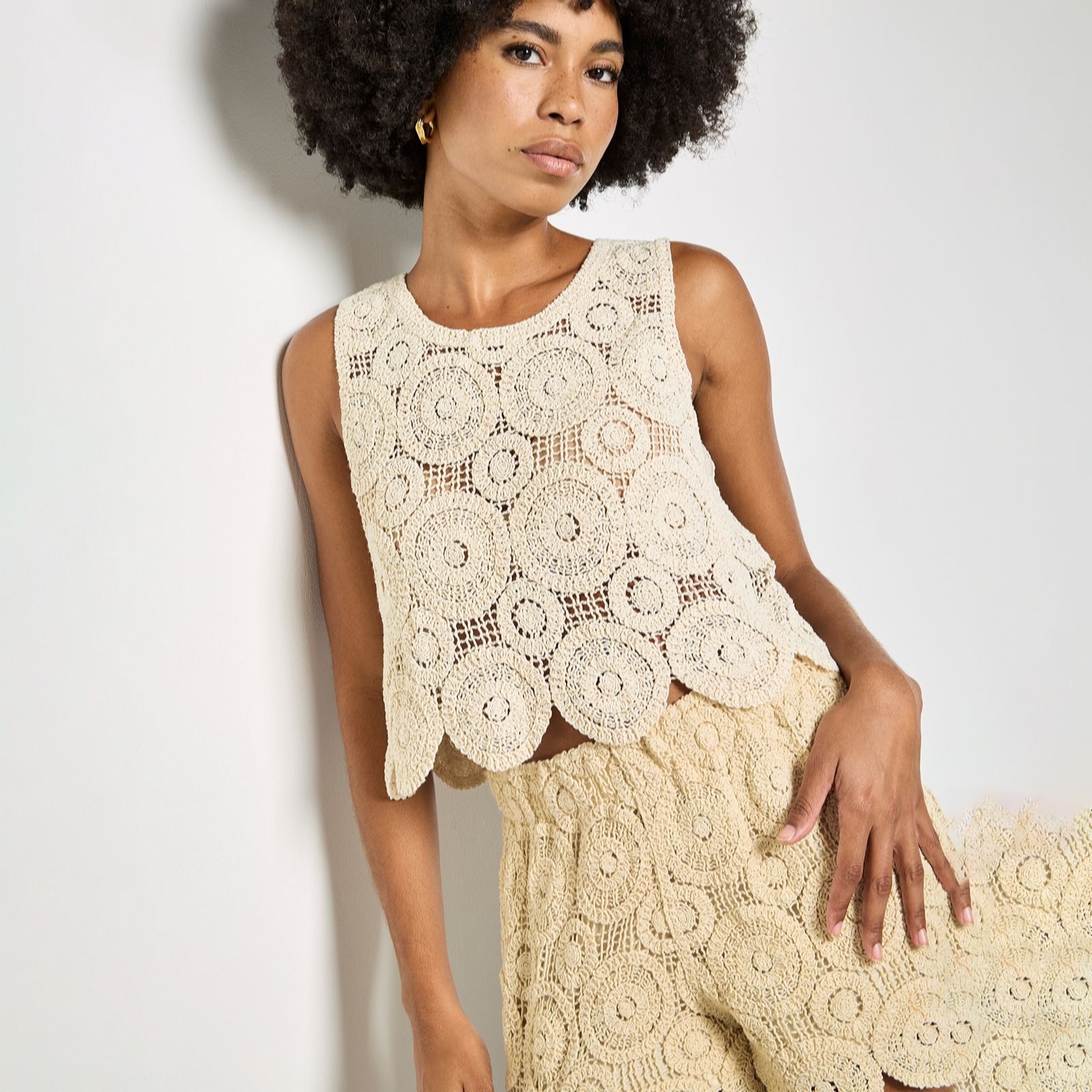 Apricot Orange Circles Crochet Shell Top