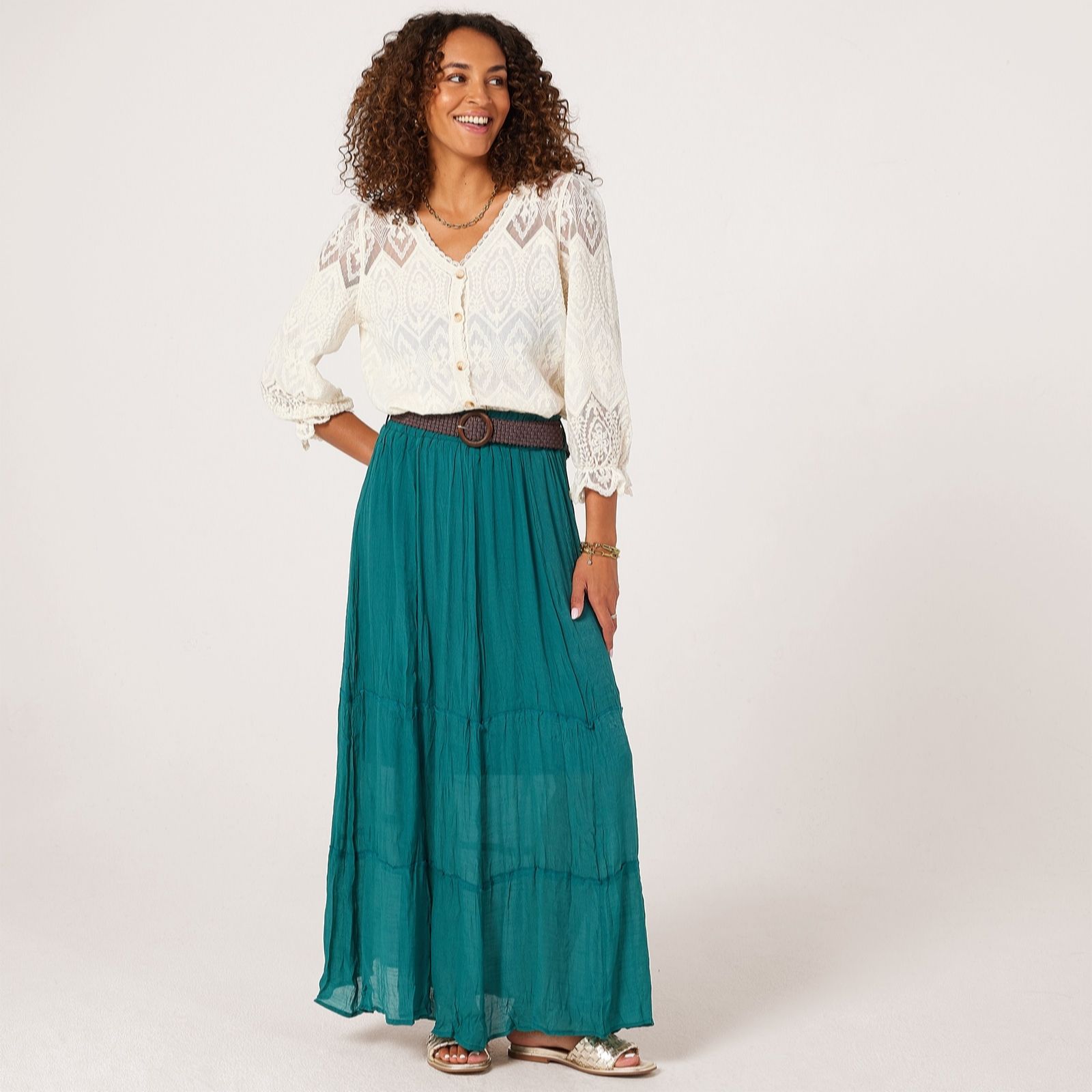 Apricot Tiered Maxi Belted Skirt Standard women's