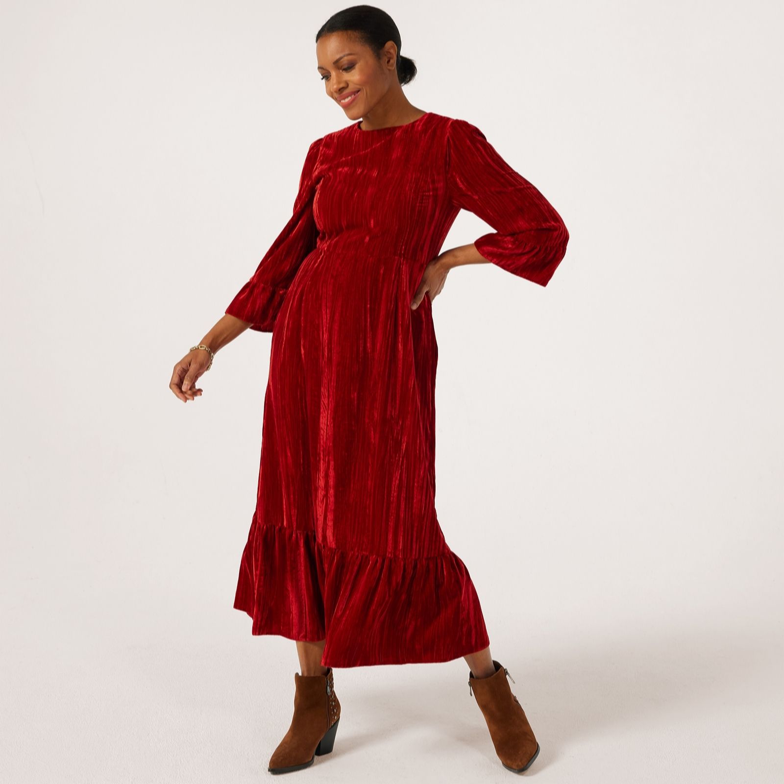 Helene Berman Crushed Velvet Midi Dress