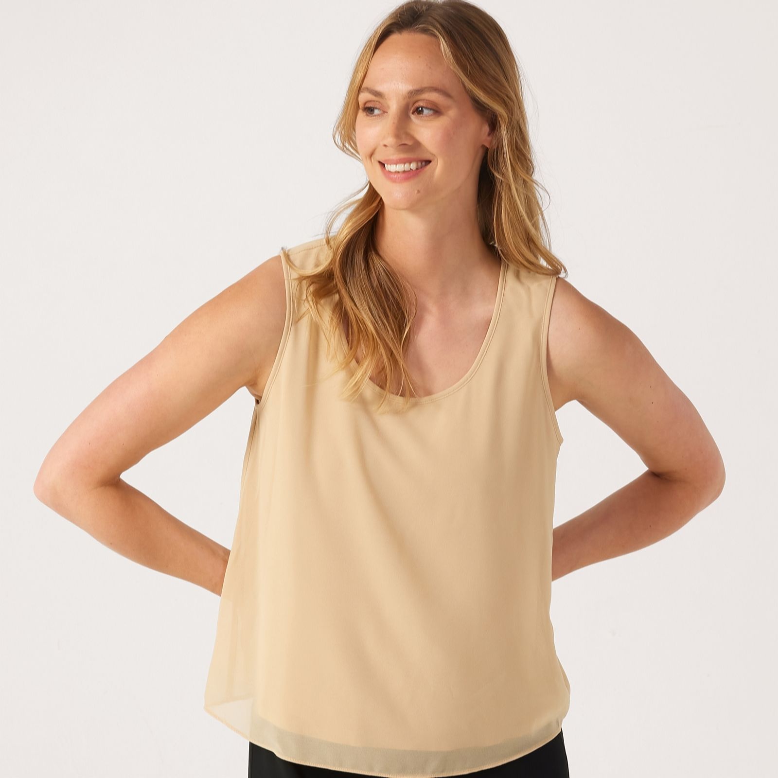 Marlawynne Women's Almond Collection Chiffon Double Layer Sleeveless Tank Top