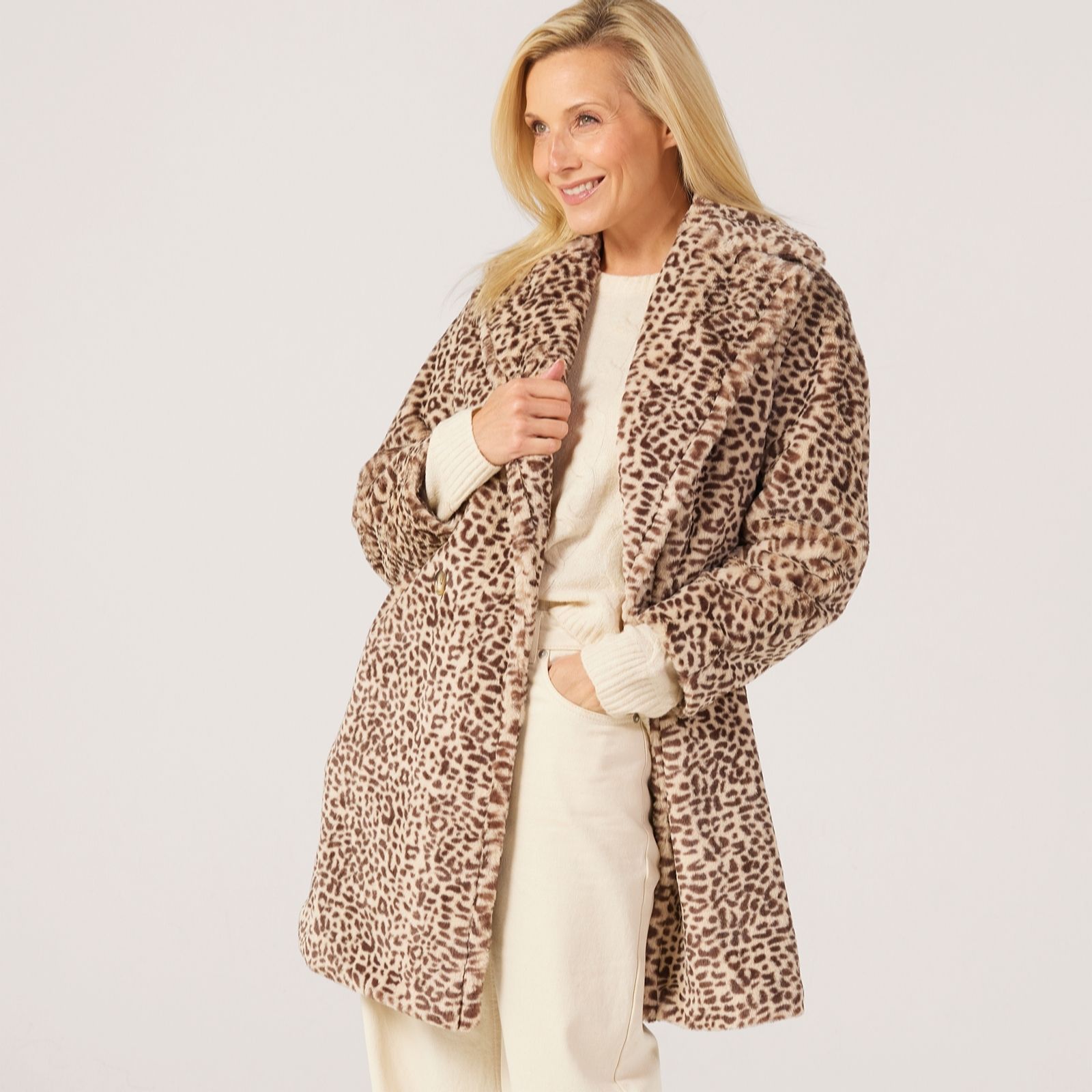 Helene Berman Animal Double-Breasted Faux Fur Coat