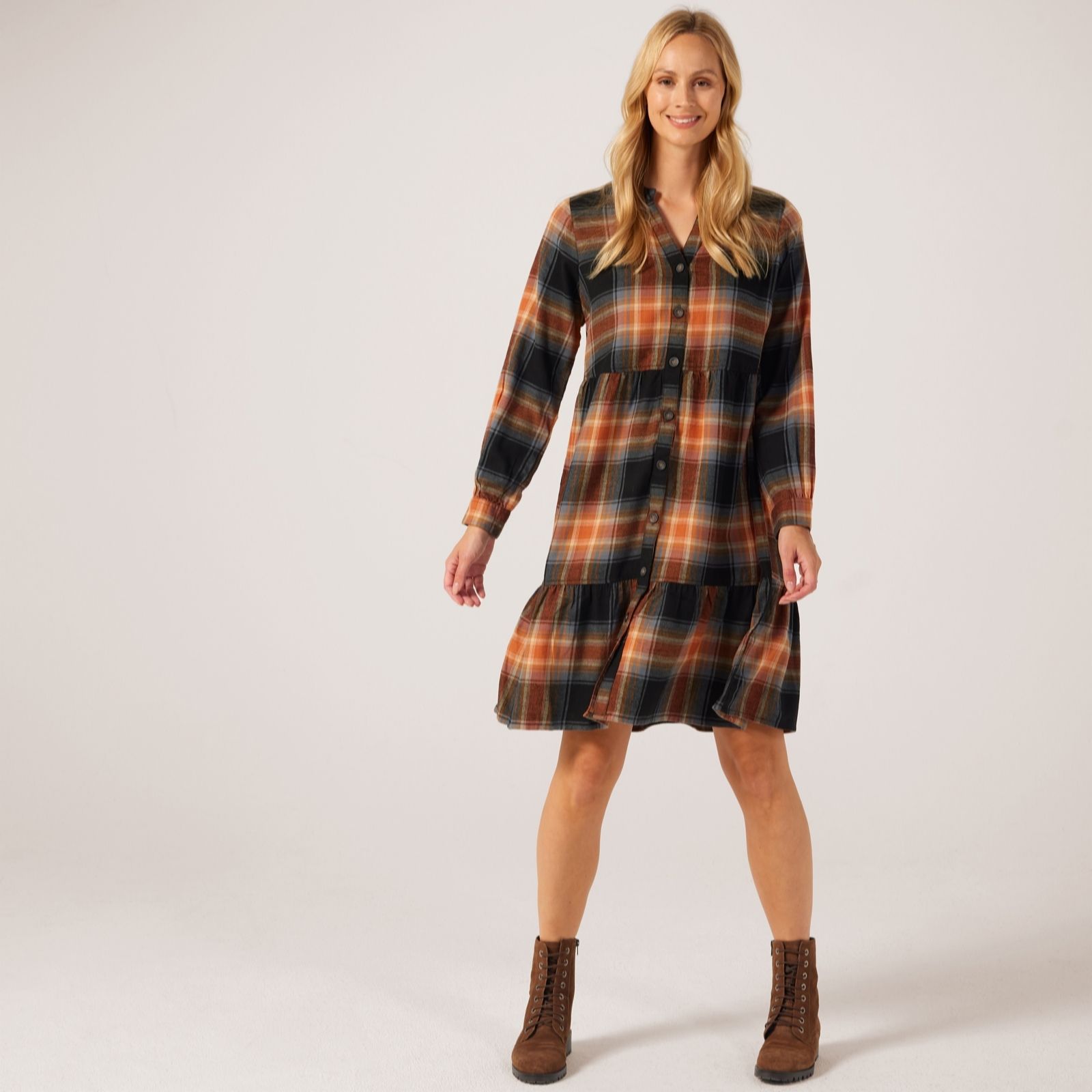 Denim & Co. Brushed Cotton Check Dress