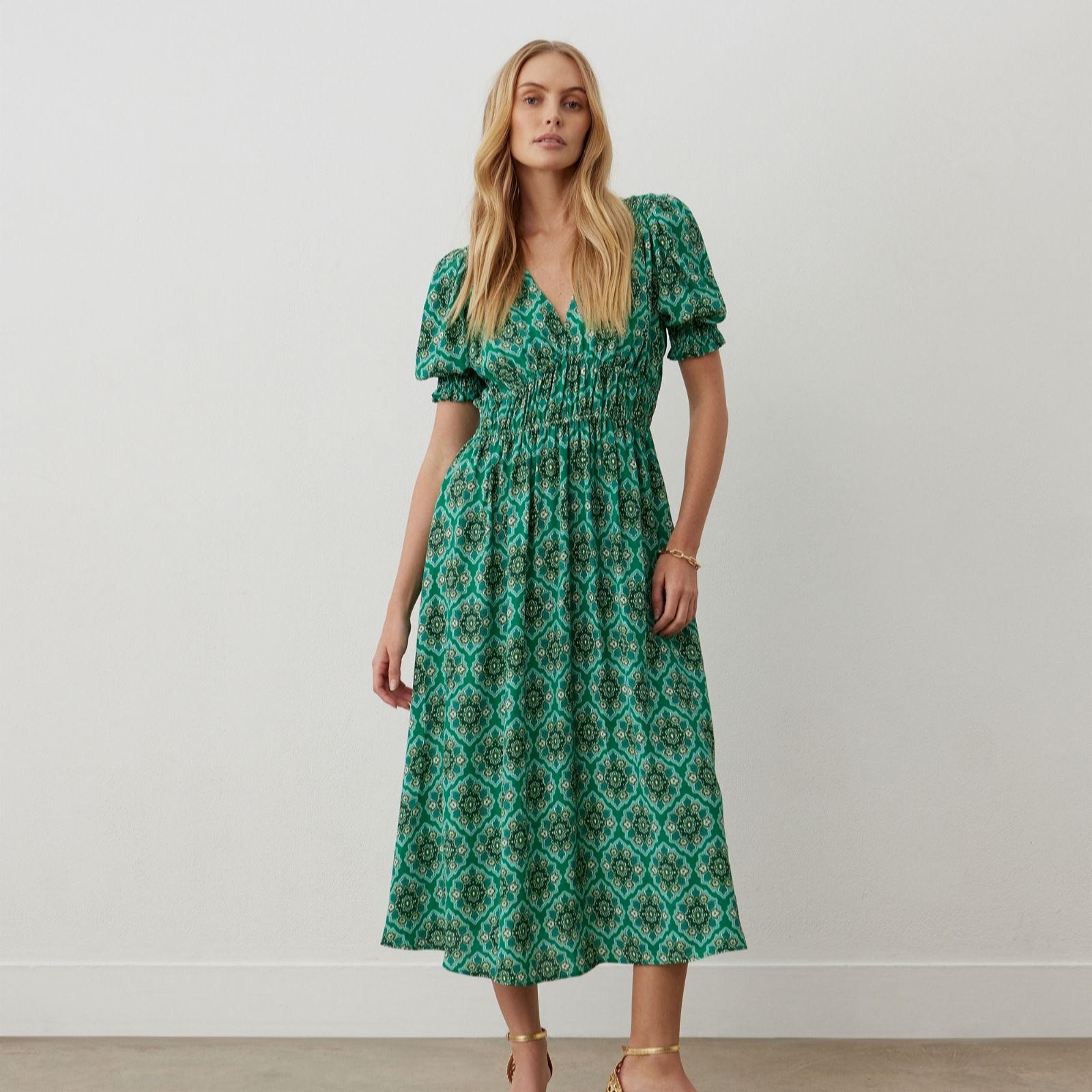 Finery Tegan Green Mosaic Print Dress