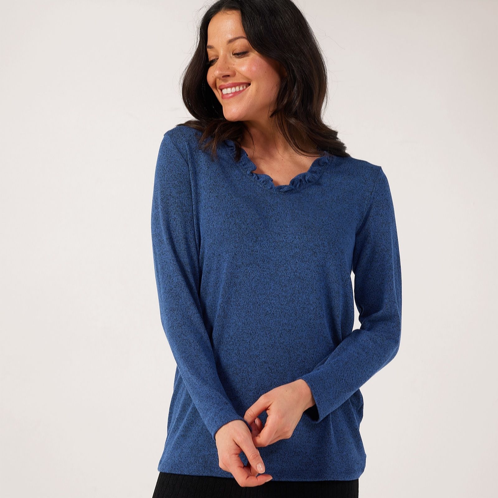 Kim & Co Black Fine Sweater Knit Sweet V-Neckline Top