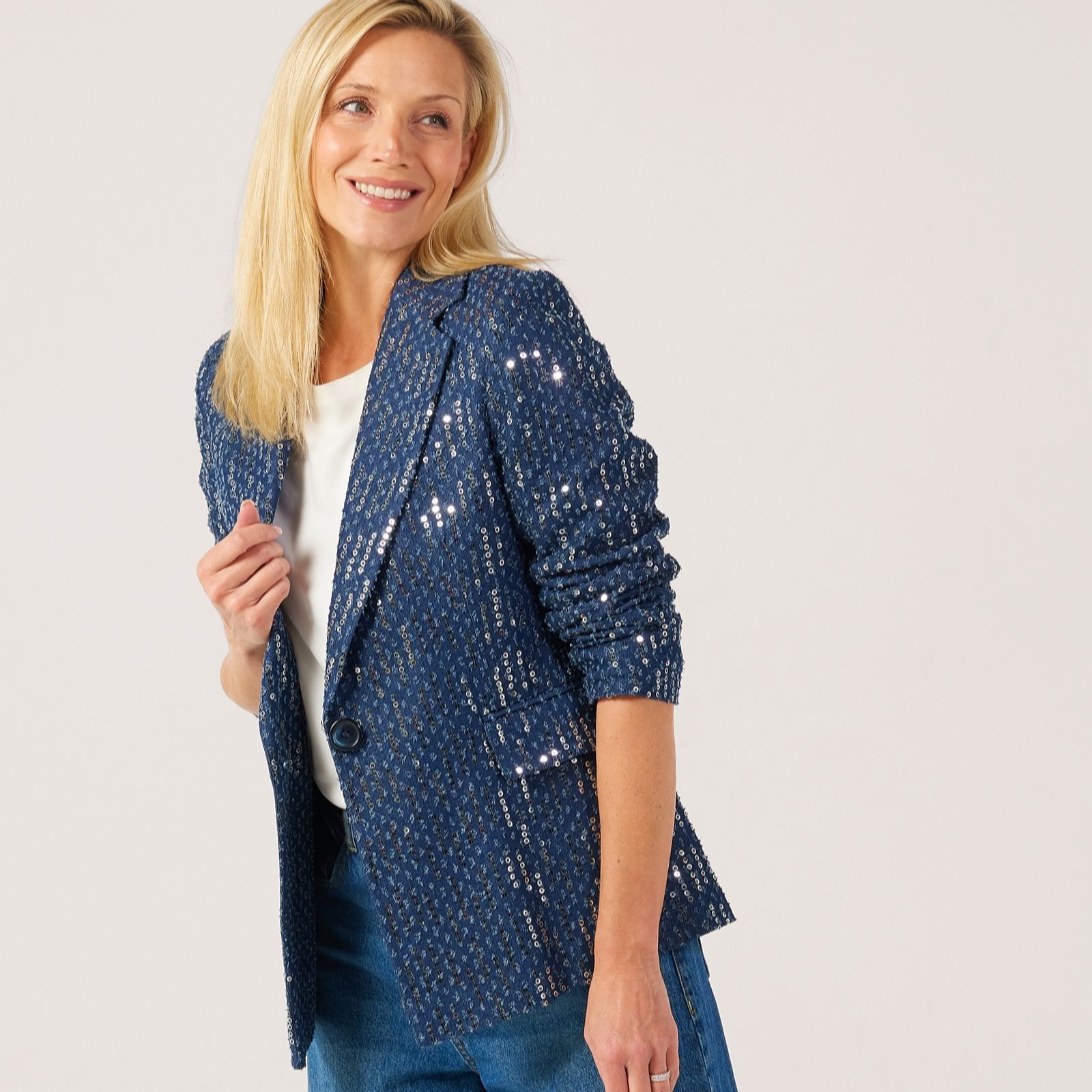 Helene Berman Sequin Diamond Dark Denim Sequin Blazer