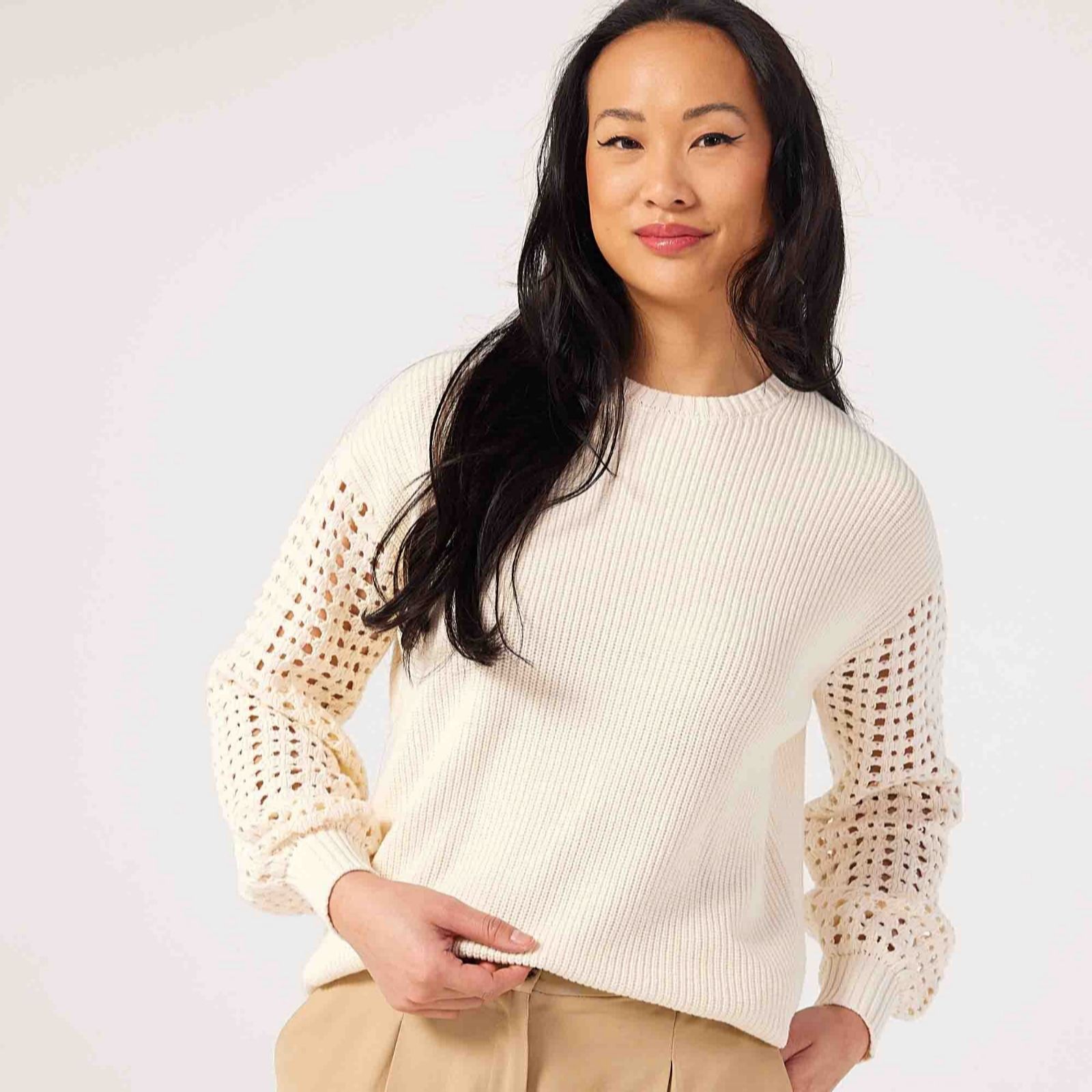 Marlawynne Blue Mirage Collection Softspun Open Stitch Sleeve Jumper