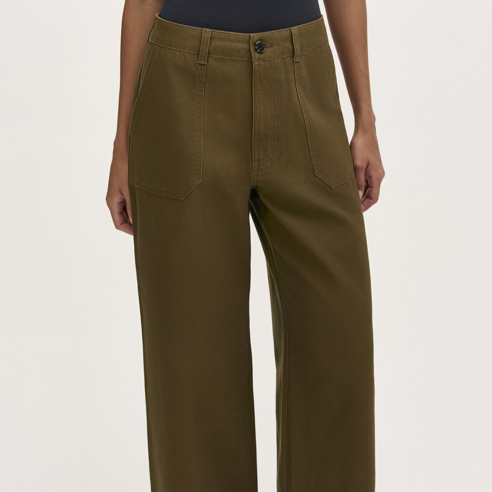 Finery London Olive Cotton Canvas Trousers Standard women's