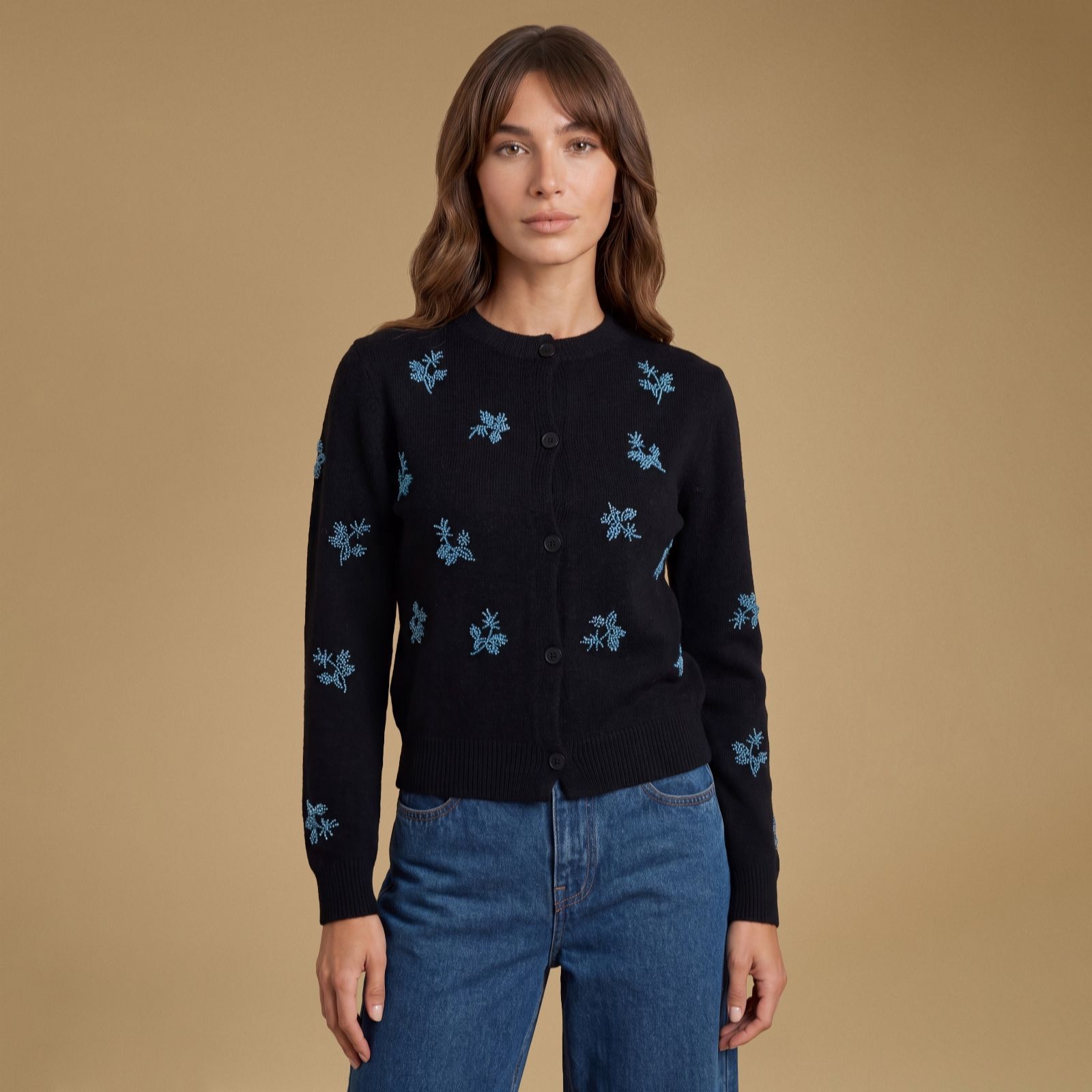 Oasis Embroidered Floral Crew Neck Cardigan women's