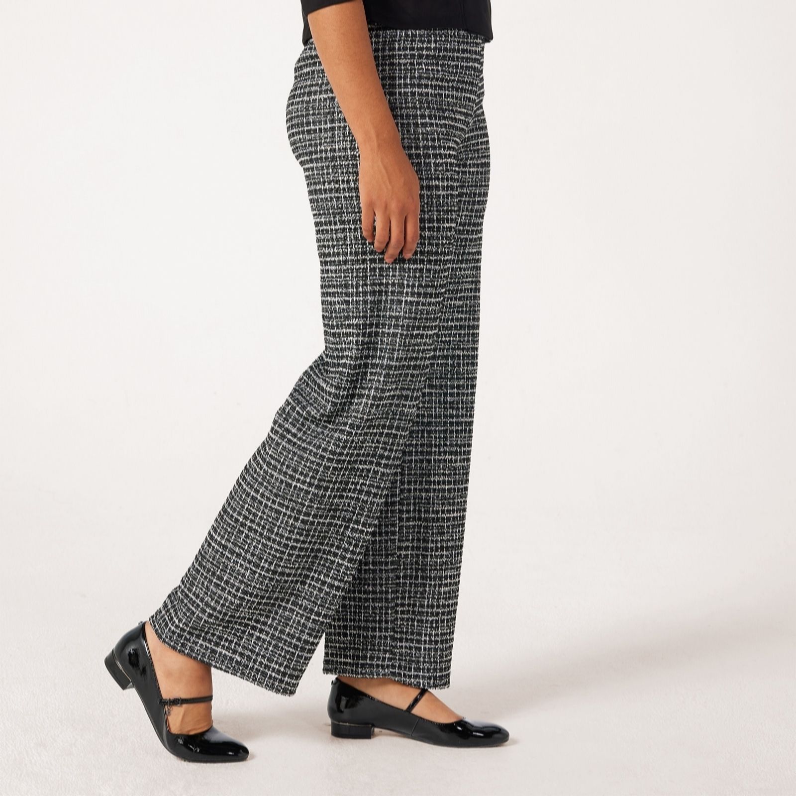 Kim & Co Black Multi Mini Plaid Boucle Knit Yelena Wide-Leg Trousers Standard