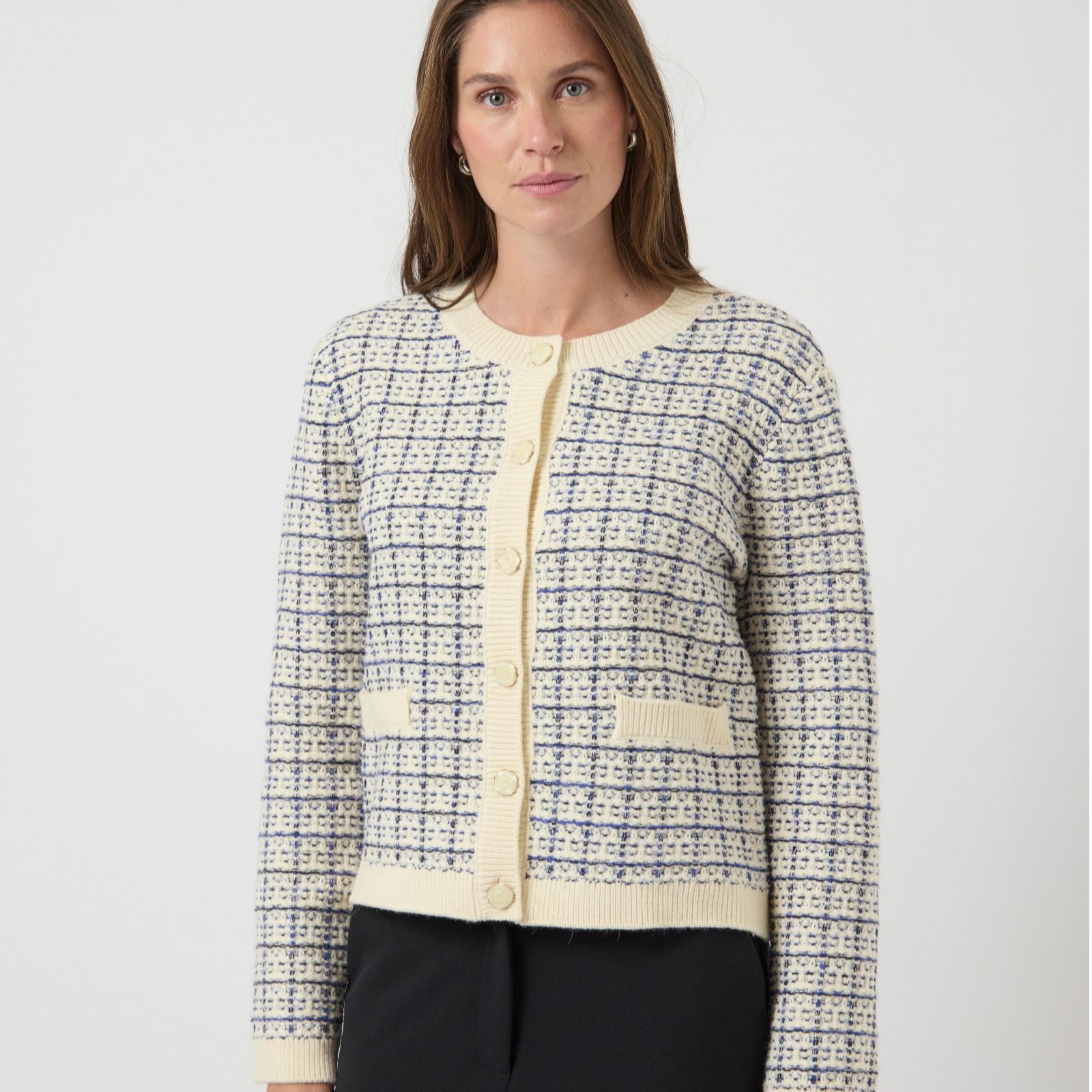 Yas Black Birch Livia Check Knitted Cardigan