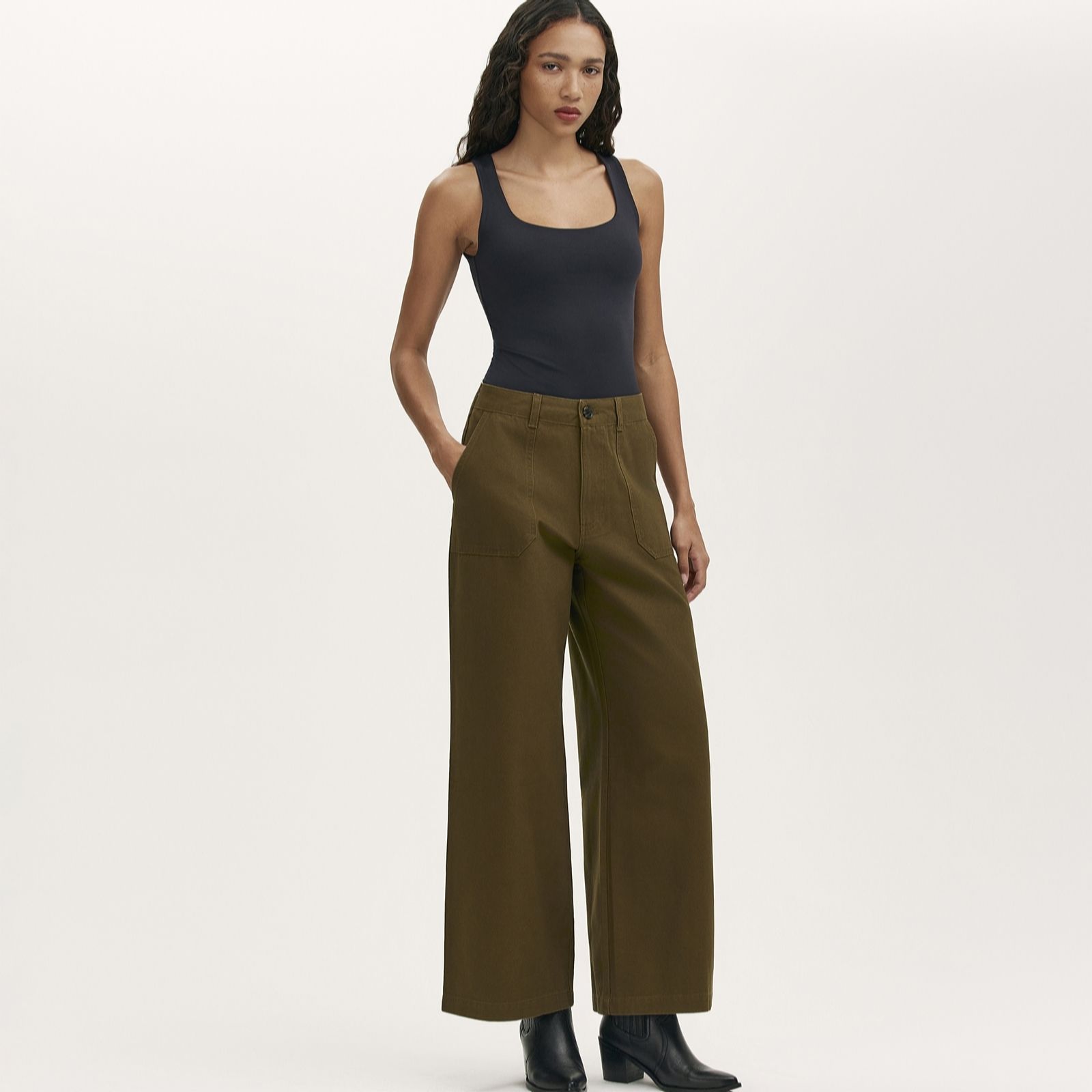 Finery London Olive Cotton Canvas Trousers Short women's