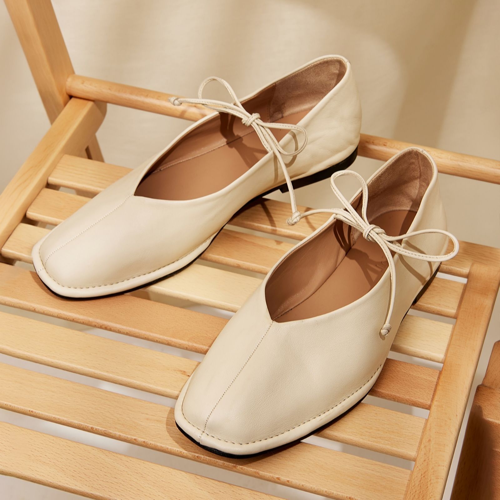 Apricot Leather Ballet Pumps women's