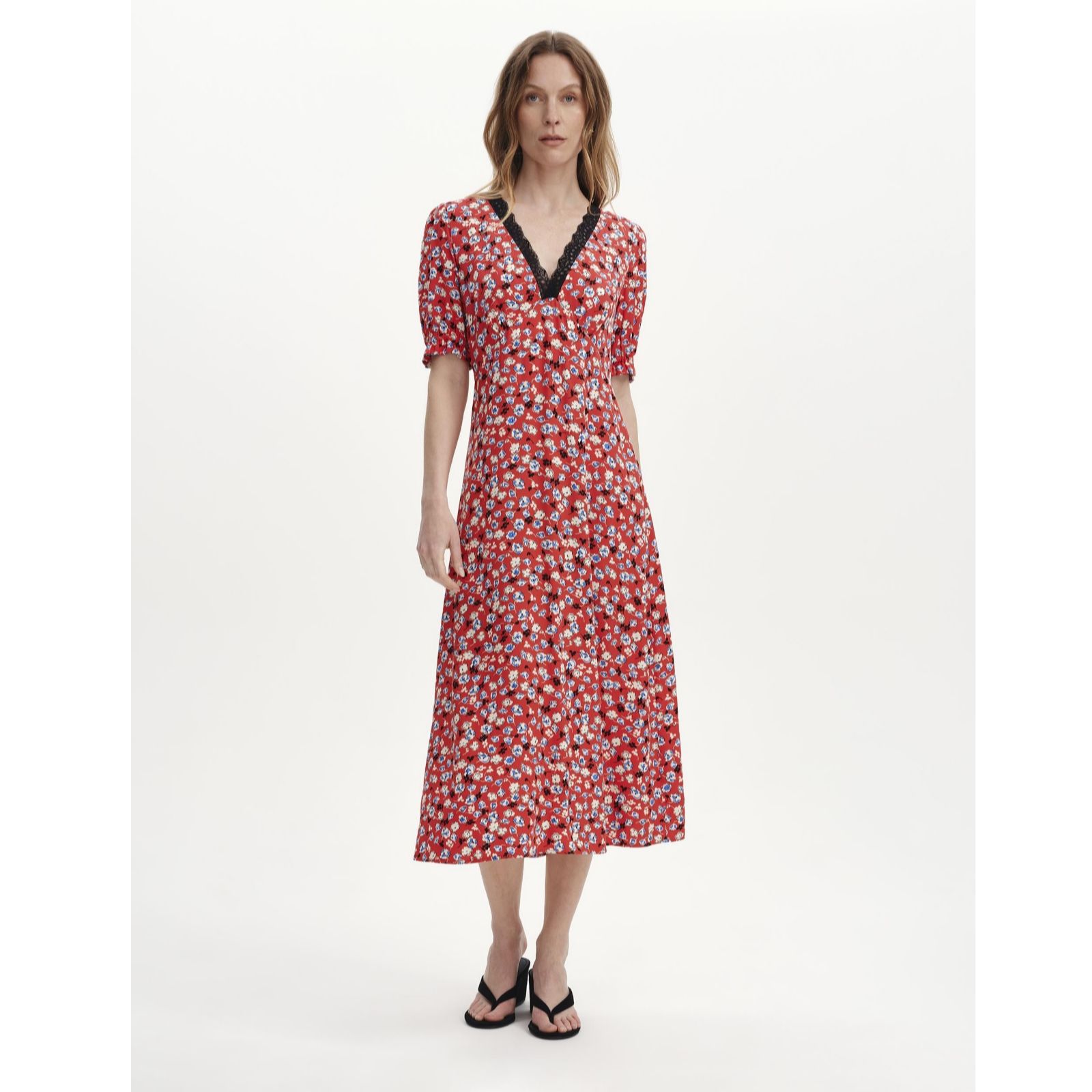 Finery London Elish Printed Dress with Lace Trim Standard women's
