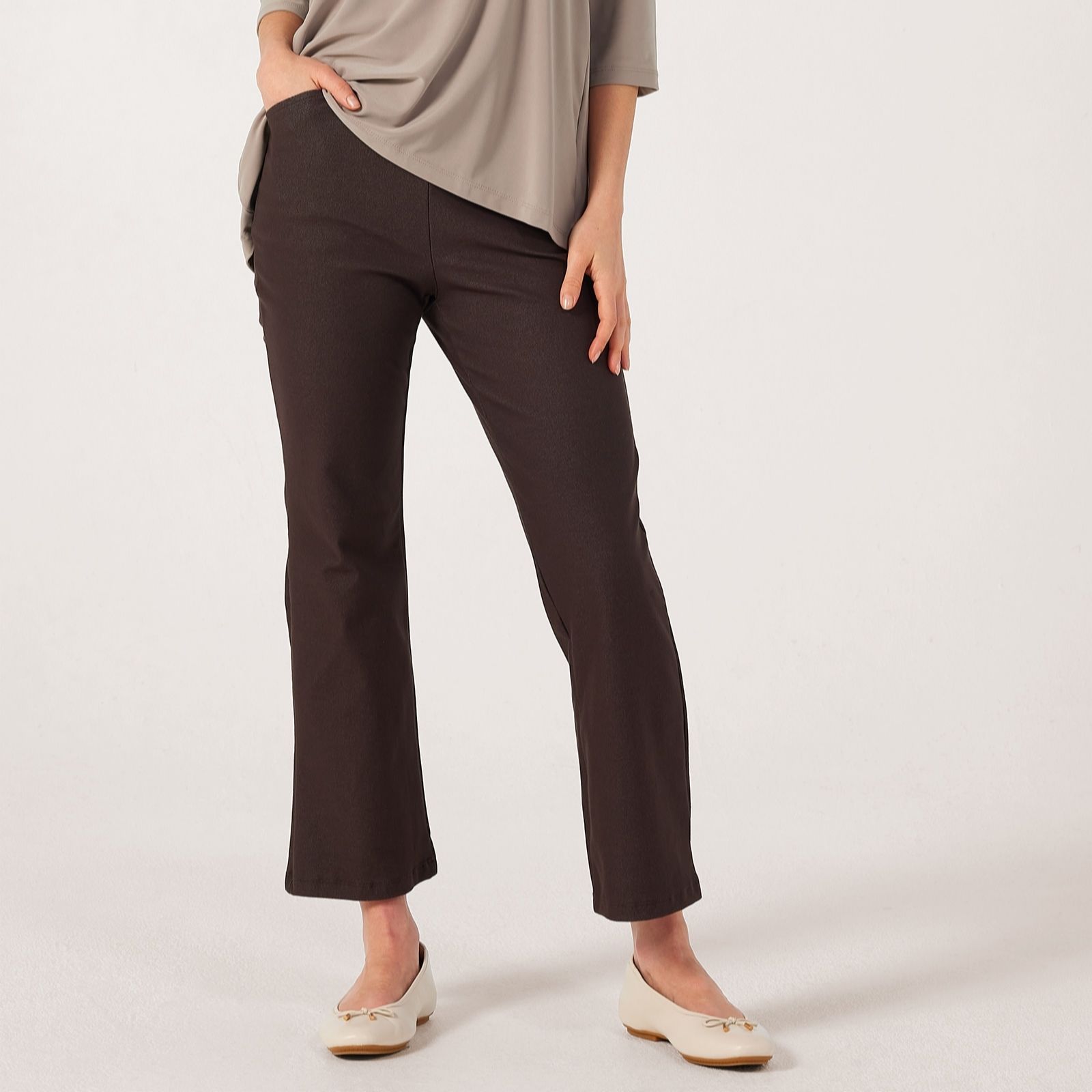 Kim & Co Charcoal Brown Deluxe Denim Knit Carla Mini Flare Standard Trousers