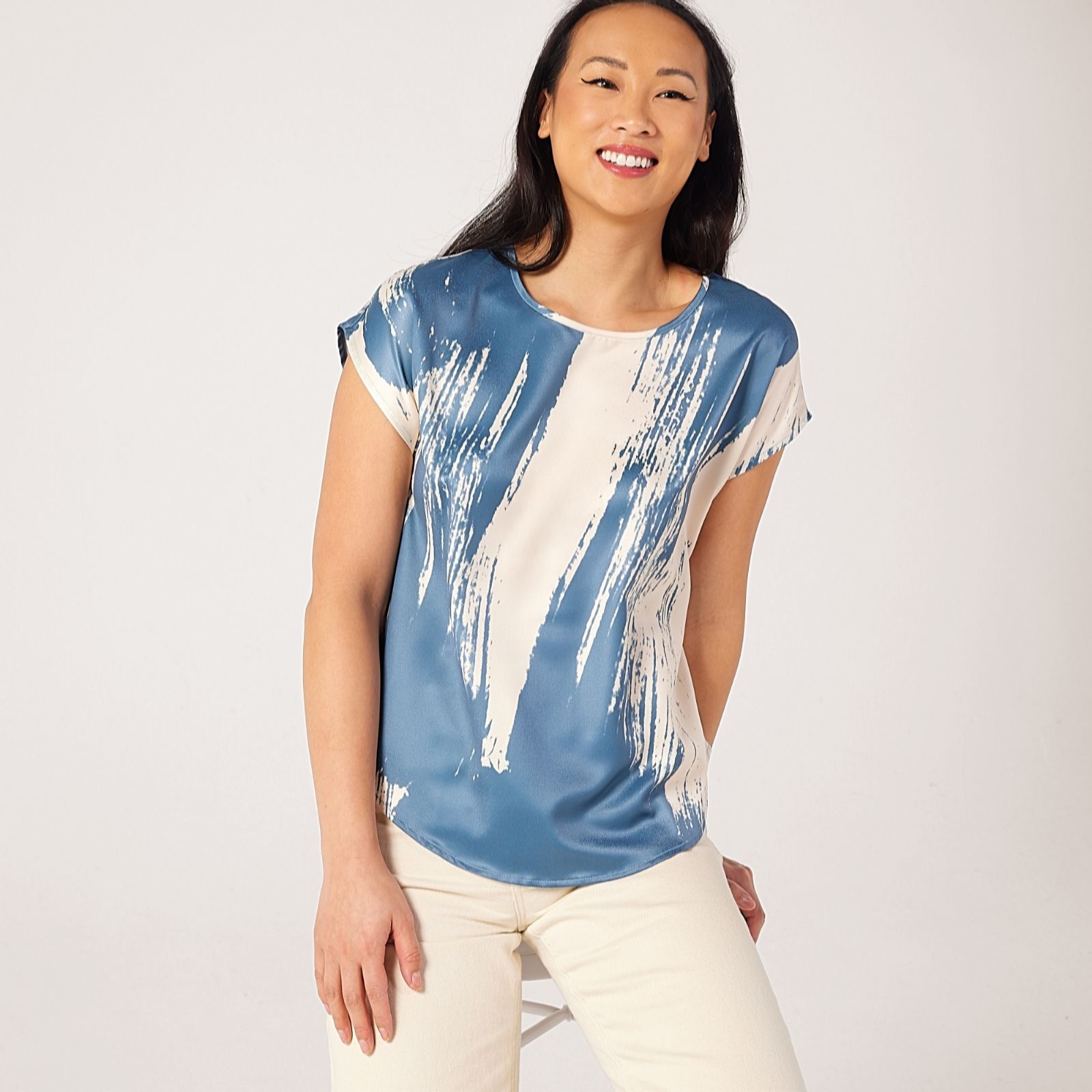 Marlawynne Black Combo Collection Satin Cap Sleeve T-Shirt