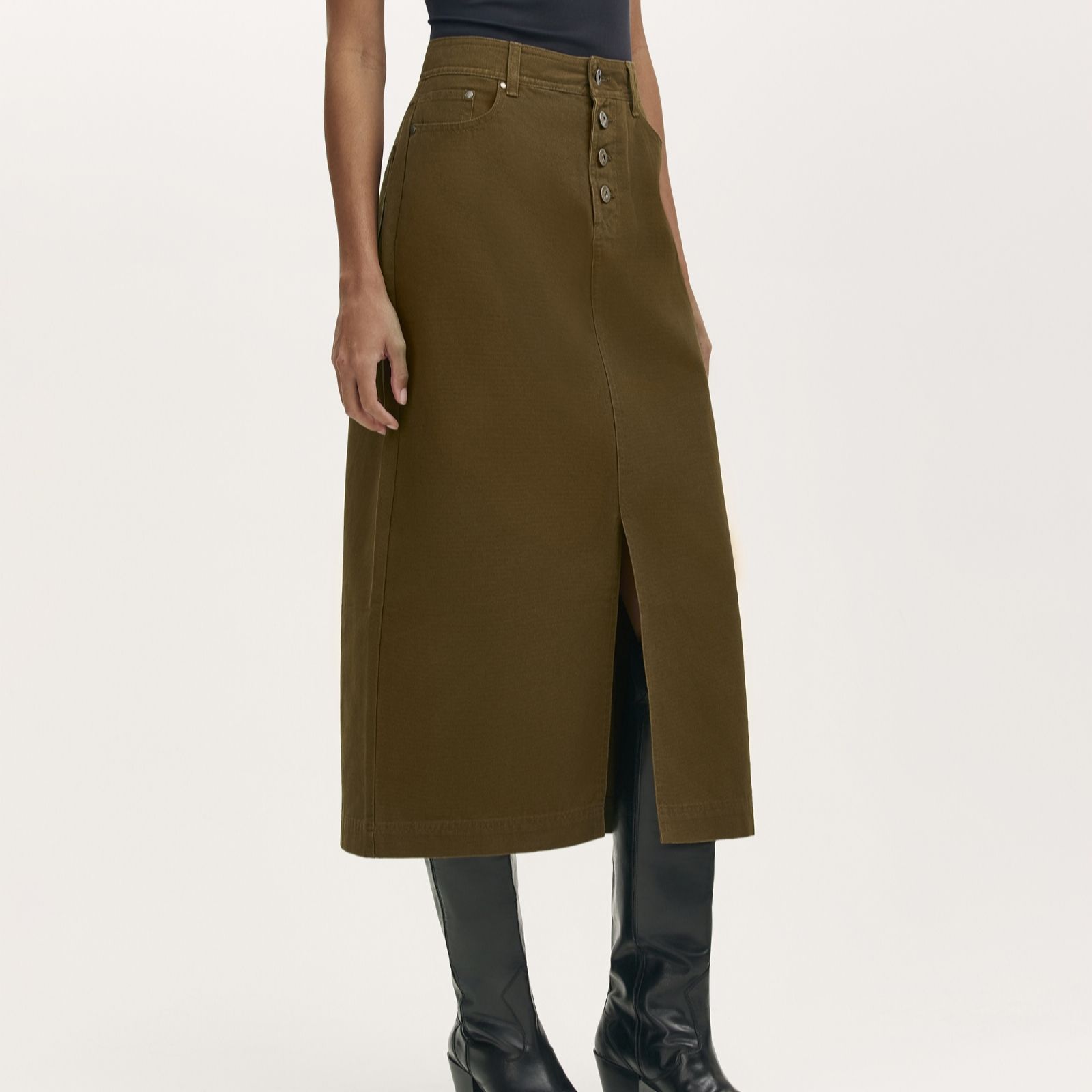 Finery Black London Beth Cotton Canvas Midi Skirt
