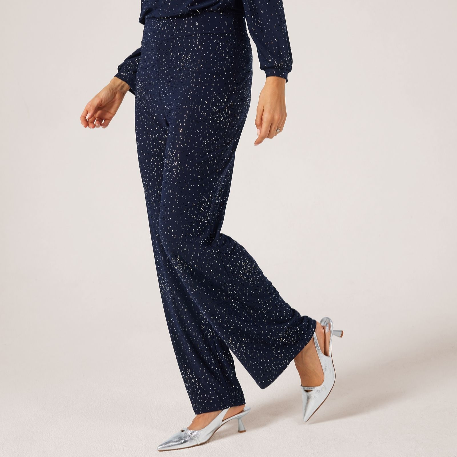 Kim & Co Black Foil Brazil Jersey Dazzle Straight Leg Petite Trousers